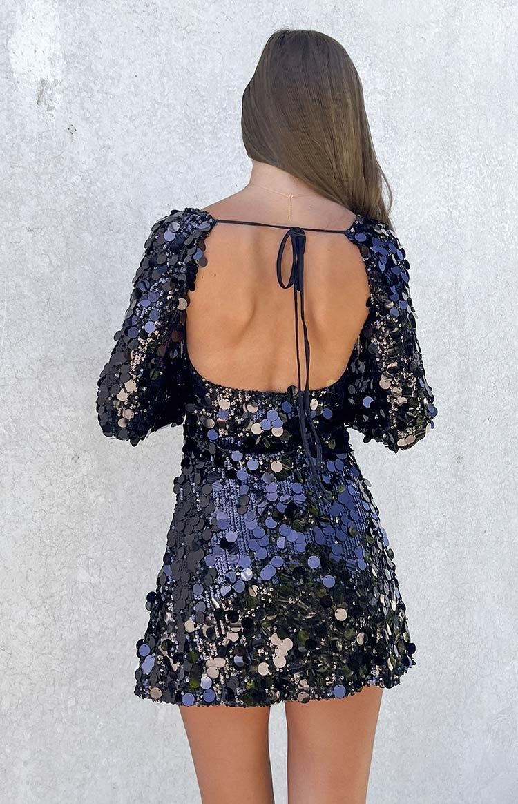 Marienne Black Sequin Long Sleeve Mini Dress Product Image