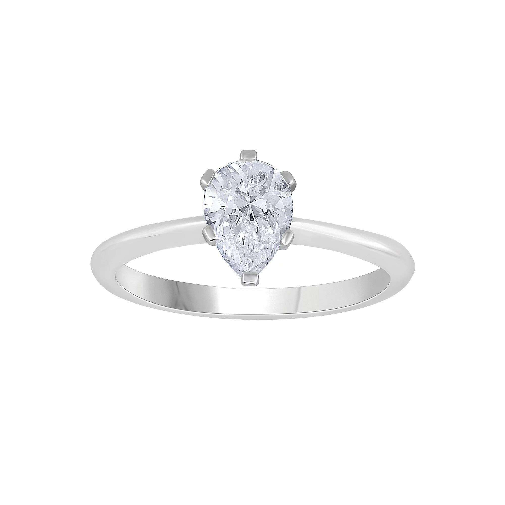 Diamond Medley 14k White Gold 1 Carat T.W. Lab-Grown Diamond Pear Solitaire Ring, Women's, Size: 9, 14k Whgold Product Image