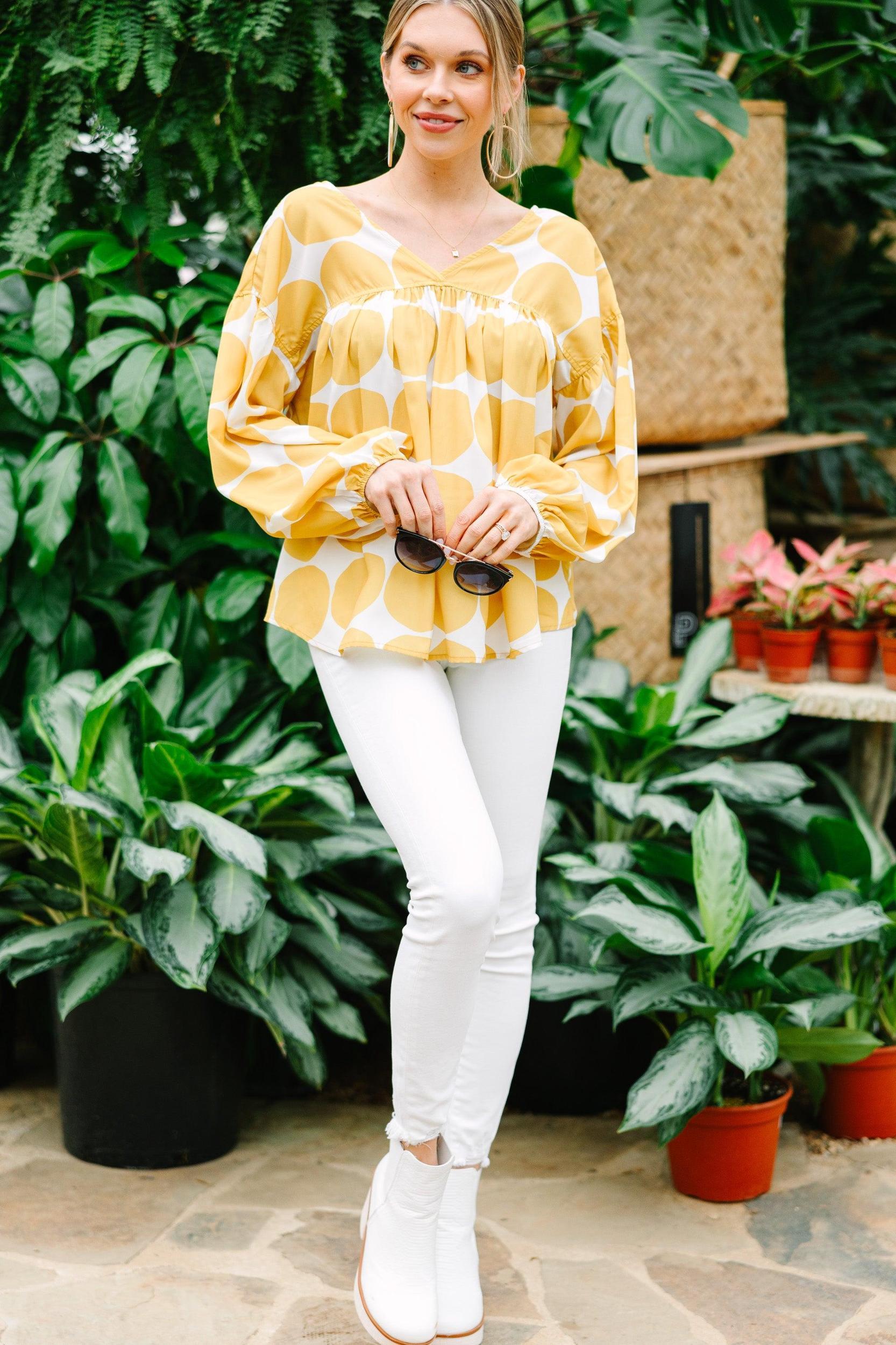 On My Mind Mustard Yellow Abstract Blouse Female Product Image