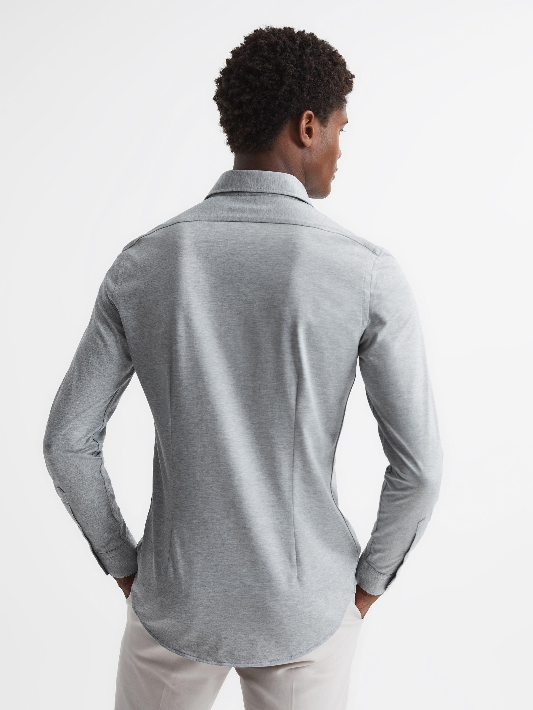 Cutaway Collar Jersey Slim Fit Shirt in Grey Melange Product Image