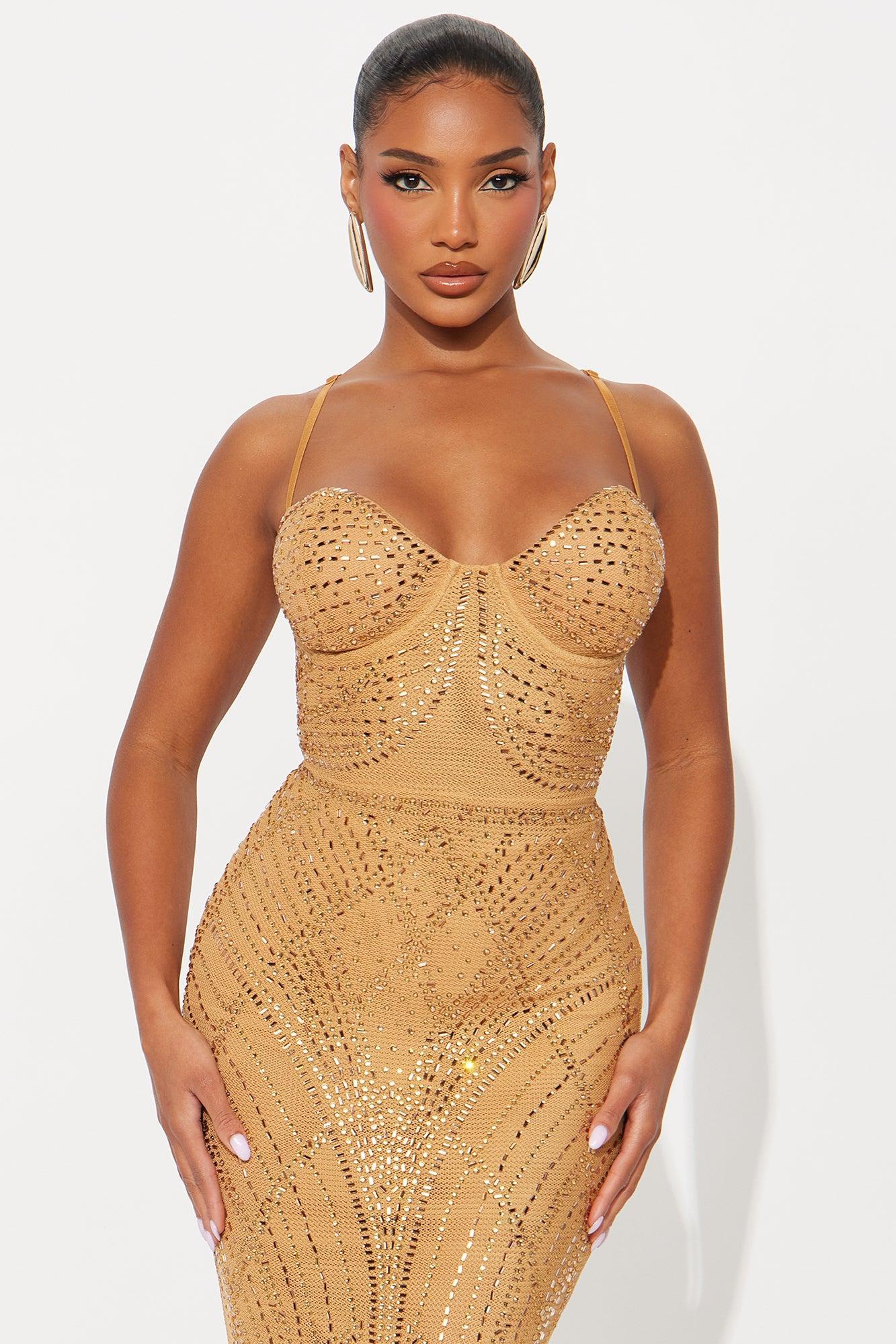 London Embellished Maxi Dress - Gold Product Image