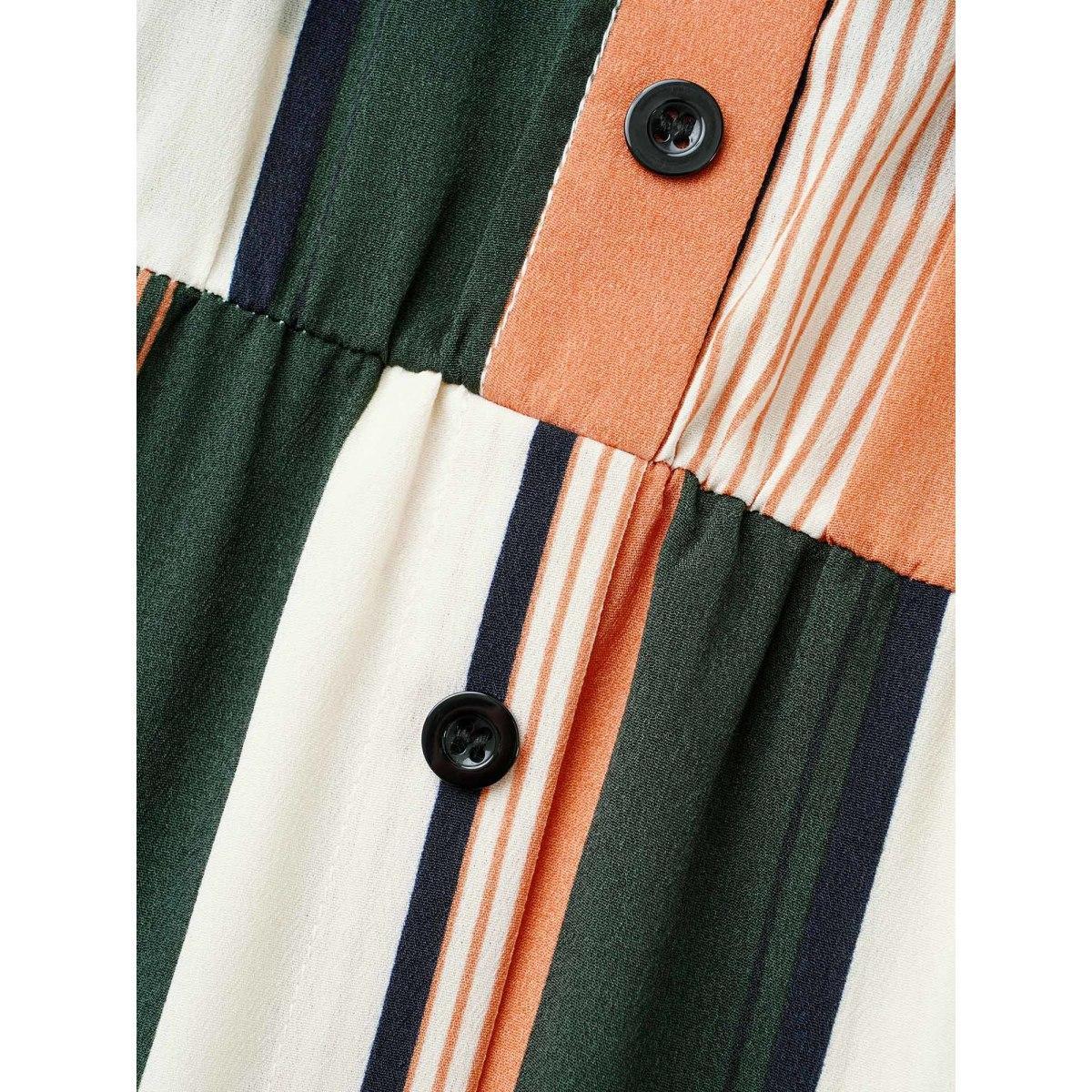 Plus Size Contrast Striped Belted Midi Dress Multicolor Women At the Office Belted Shirt collar Long Sleeve Curvy BloomChic 26/4X Product Image