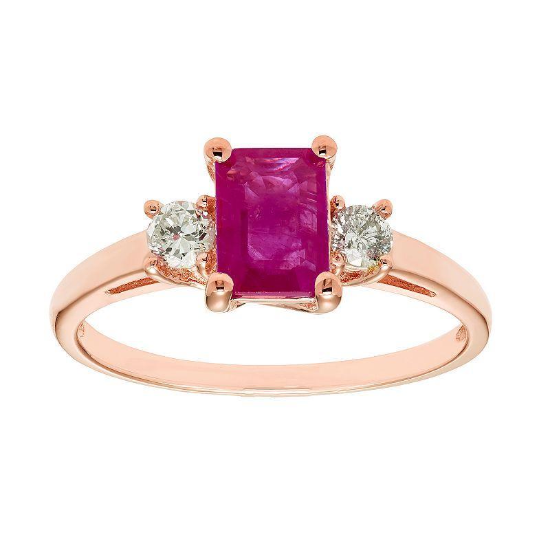 The Regal Collection 14k Gold Ruby & 1/5 Carat T.W. IGL Certified Diamond 3-Stone Ring, Women's, Size: 7, Pink Product Image