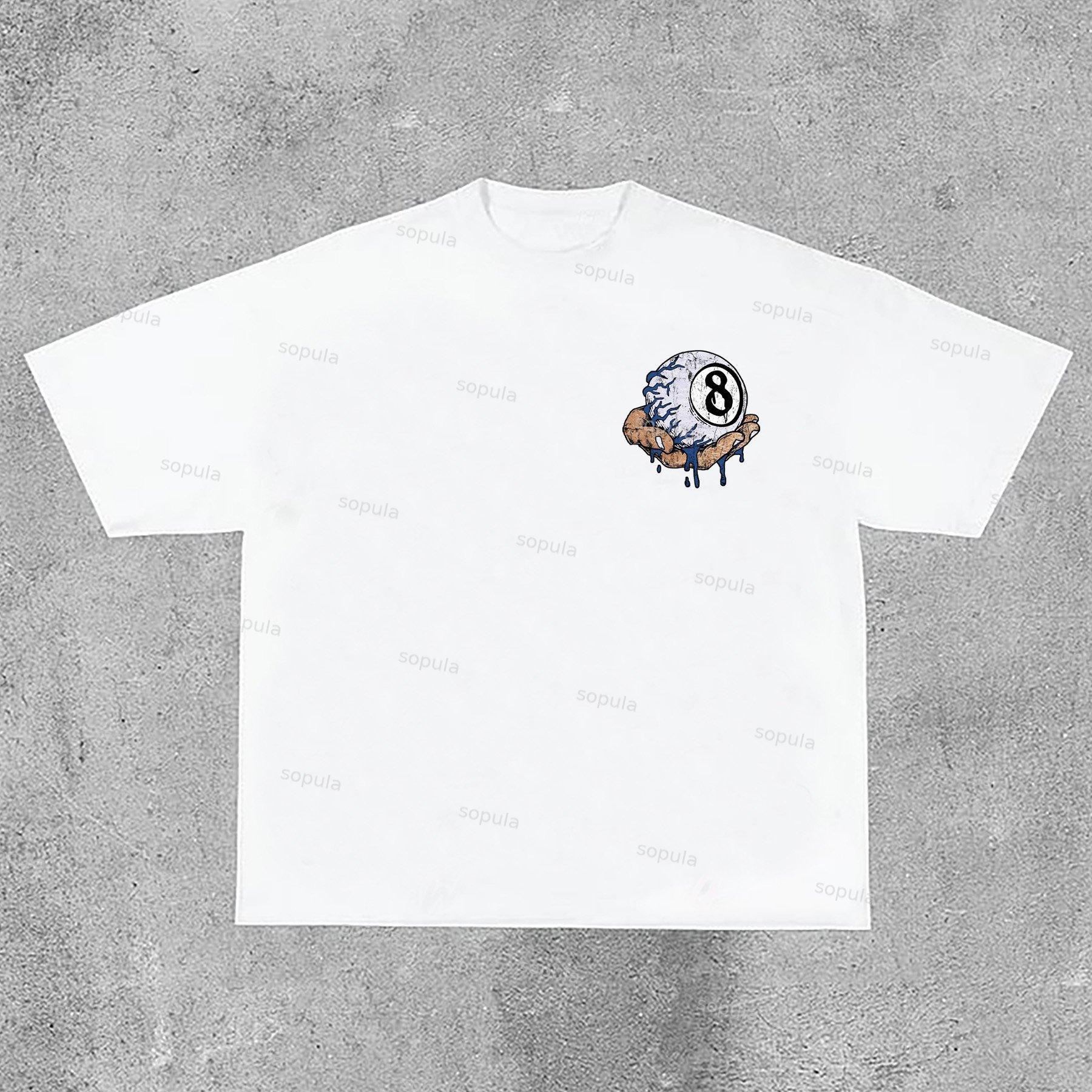 Hand Holding 8 Ball Fun Retro Print Cotton T-Shirt Product Image