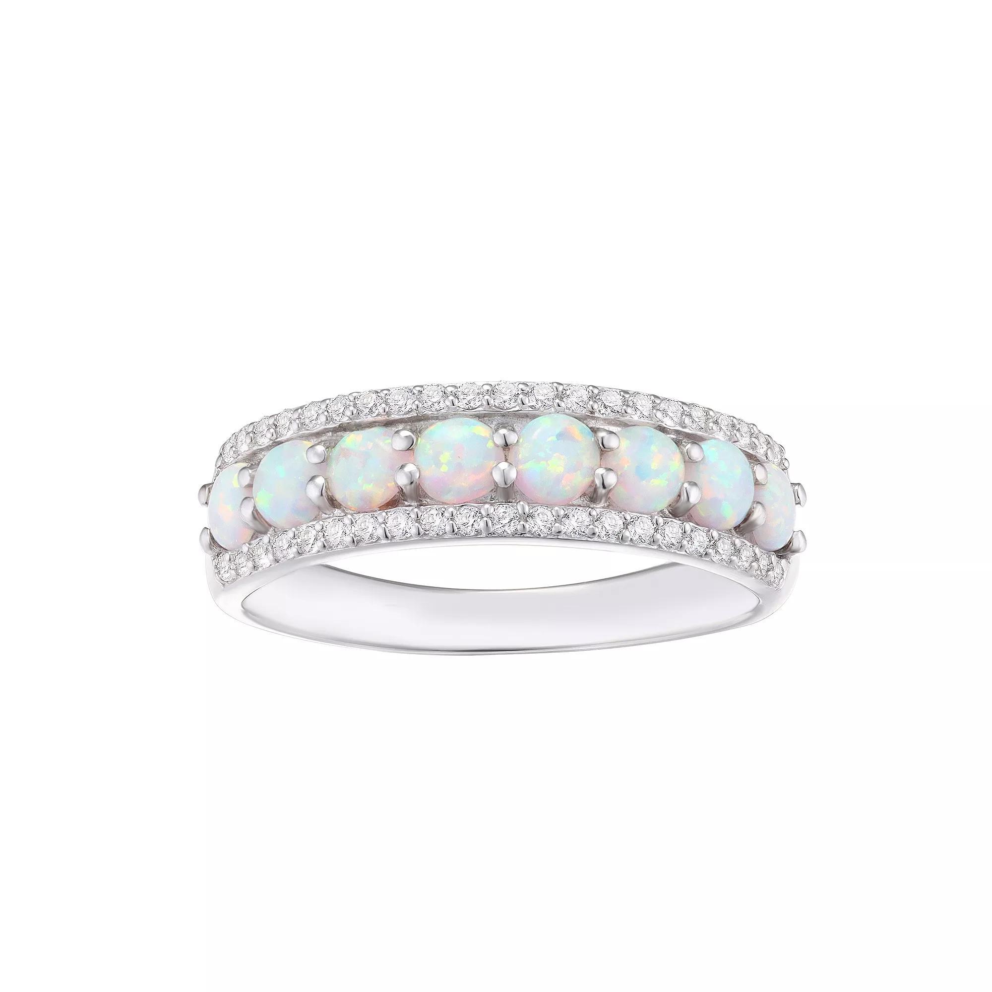 Sterling Silver Lab-Created White Opal & White Sapphire Ring, Women's, Size: 6 Product Image