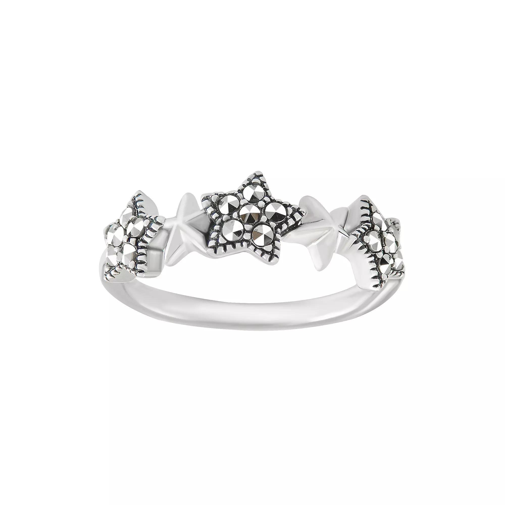 Lavish by TJM Sterling Silver Marcasite & Cubic Zirconia Trio Star Ring, Women's, Size: 6 Product Image