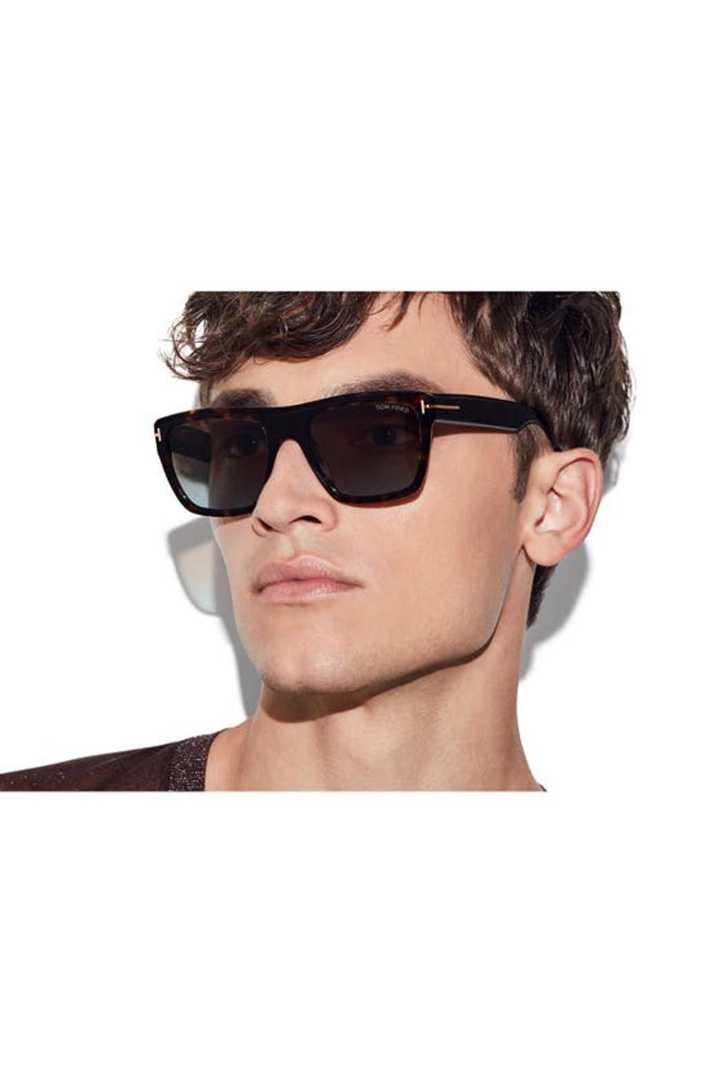 TOM FORD Men's Alberto Polarized Square Sunglasses In Shiny Havana Brown Product Image