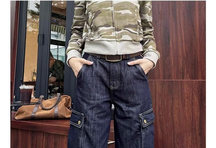 High Waist Straight Leg Cargo Jeans Product Image