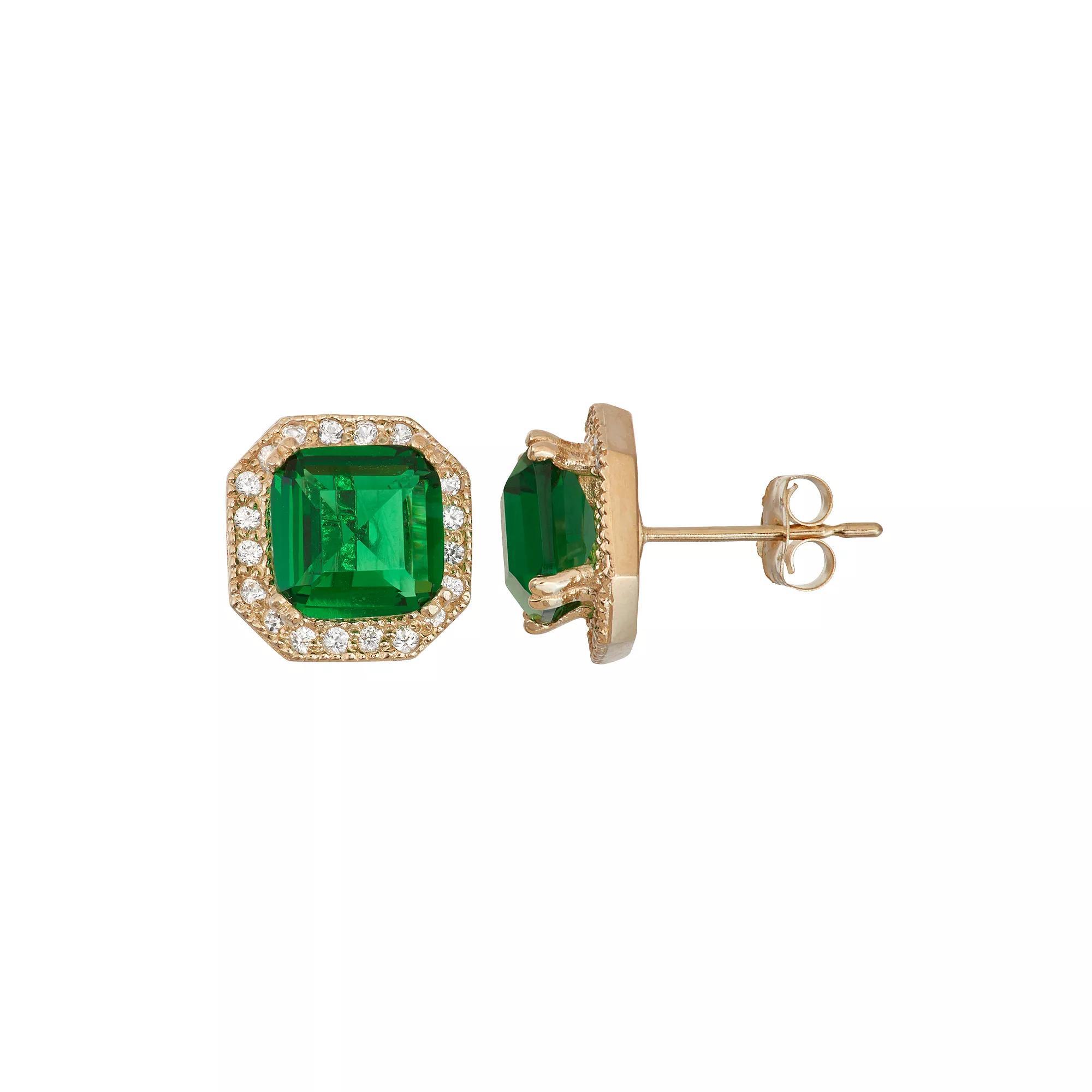 Designs by Gioelli 10k Gold Simulated Emerald & Lab-Created White Sapphire Octagon Stud Earrings, Women's Product Image