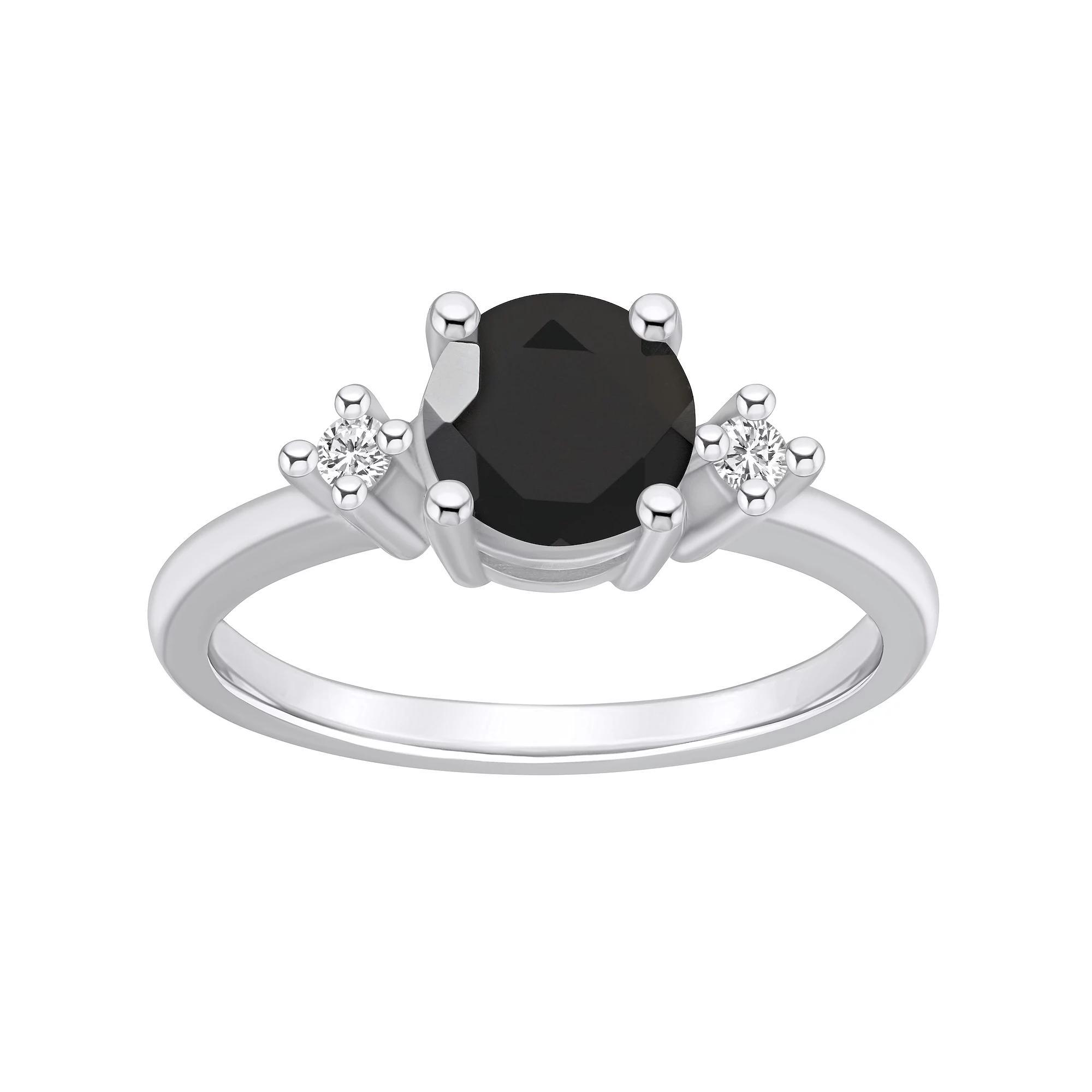 Alyson Layne 14k White Gold Round Black Onyx & Diamond Accent Ring, Women's, Size: 9 Product Image