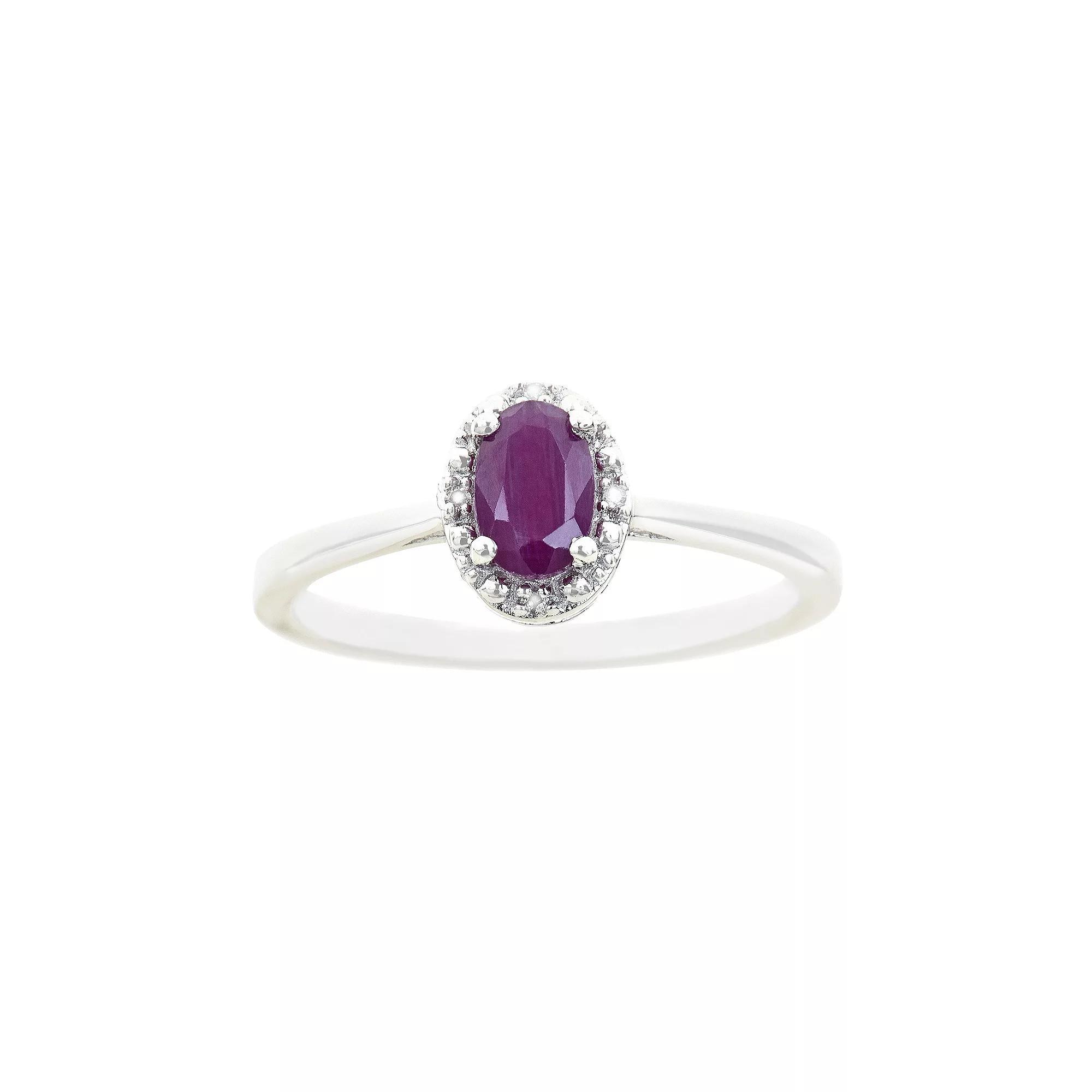 Celebration Gems Sterling Silver Ruby & Diamond Accent Oval Halo Ring, Womens Product Image