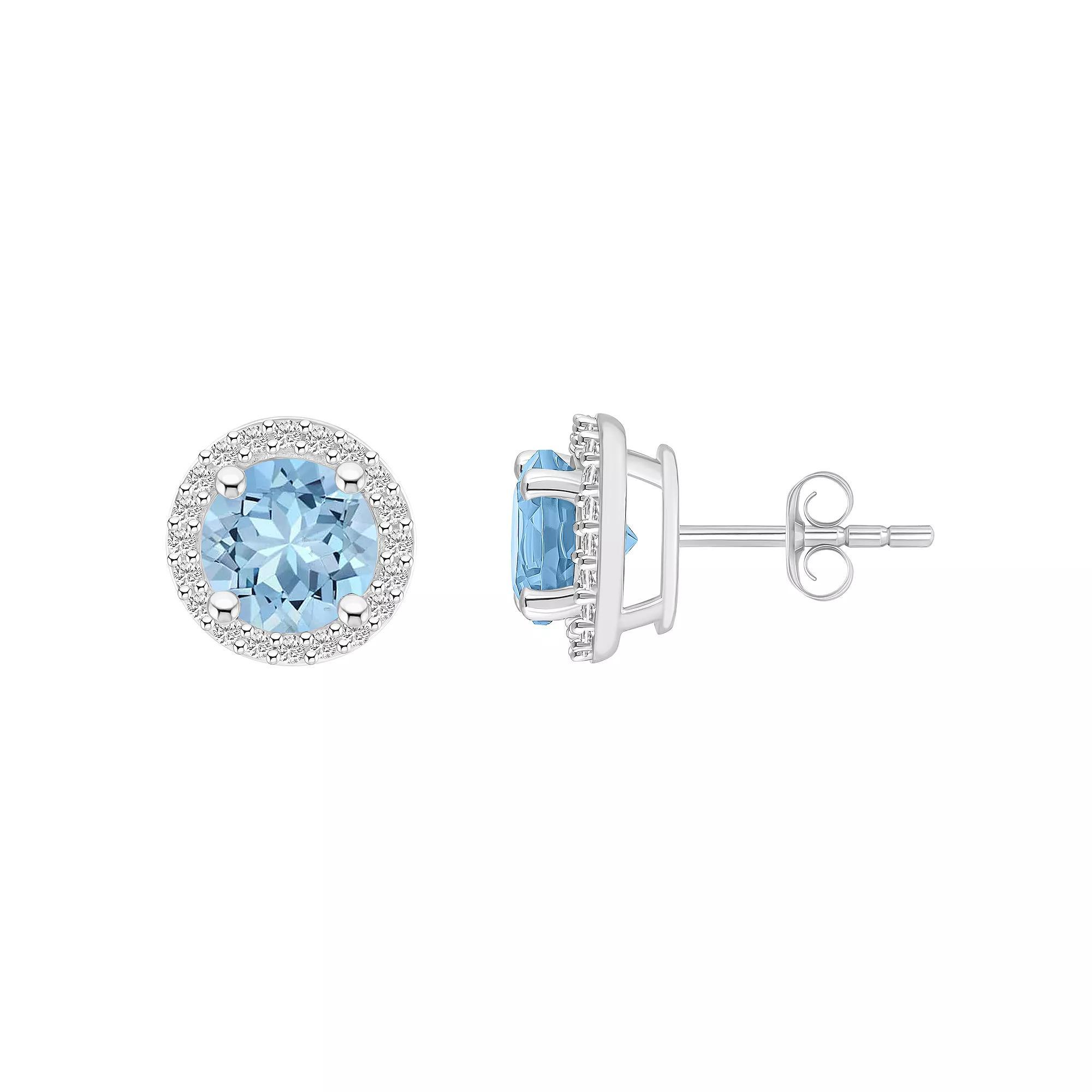 Celebration Gems 10k White Gold Gemstone & Lab-Created White Sapphire Halo Stud Earrings, Women's, Created Blue Product Image