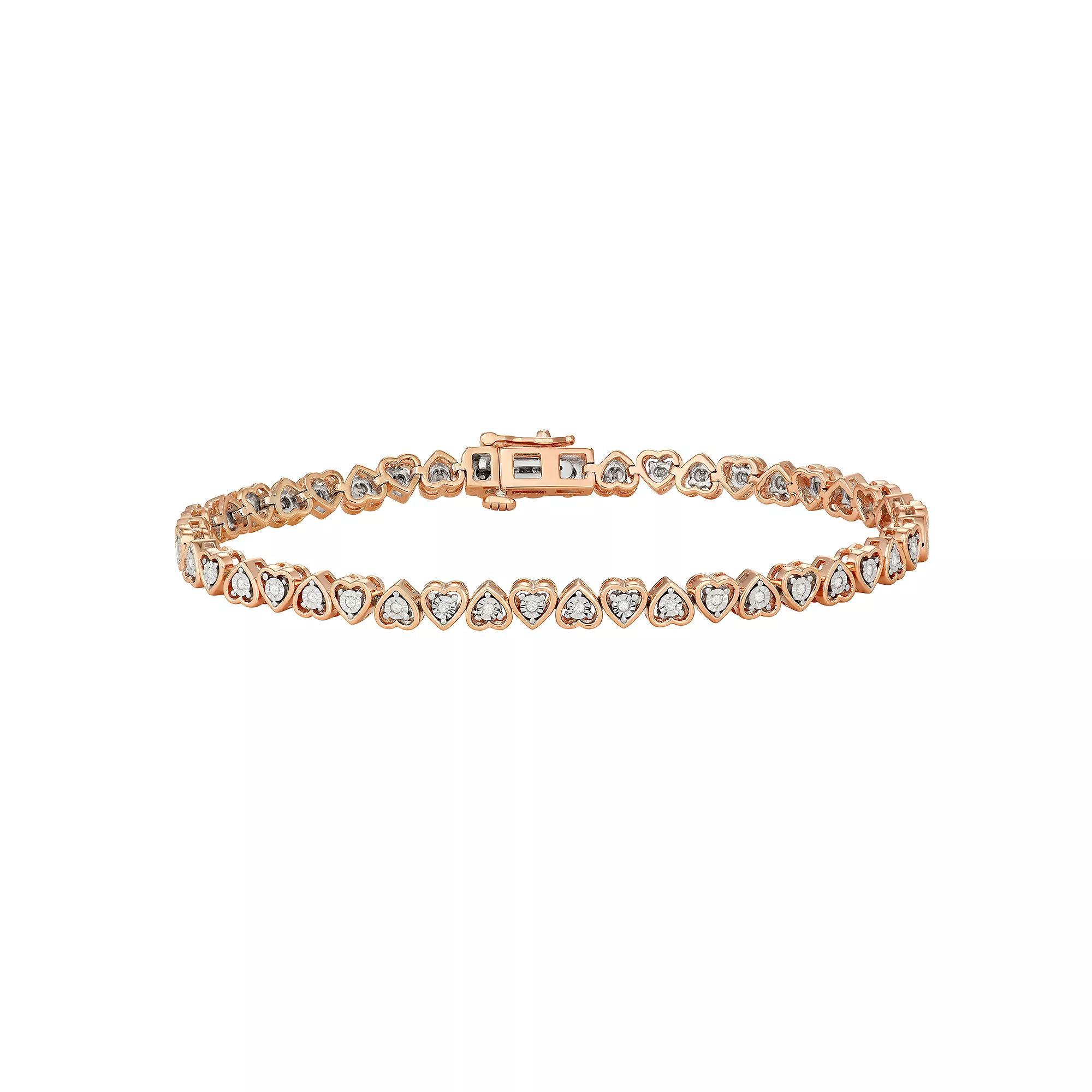 Sterling Silver 1/4 Carat T.W. Diamond Heart Tennis Bracelet, Womens Pink Tone Product Image
