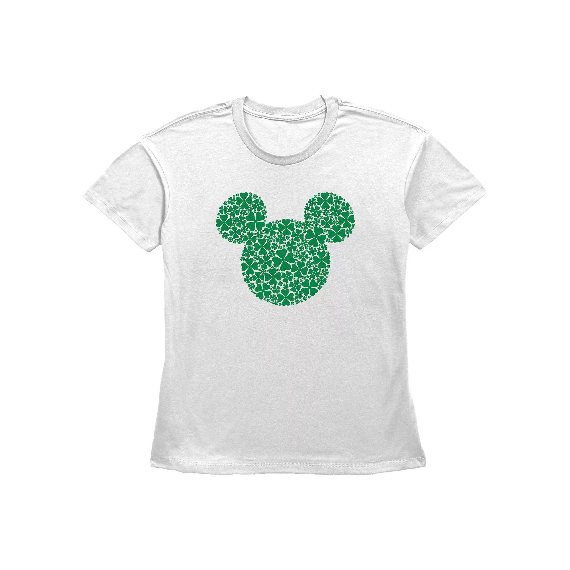Disney's Mickey Mouse Shamrock Print Head Women's Graphic Tee, Size: Large, White Product Image