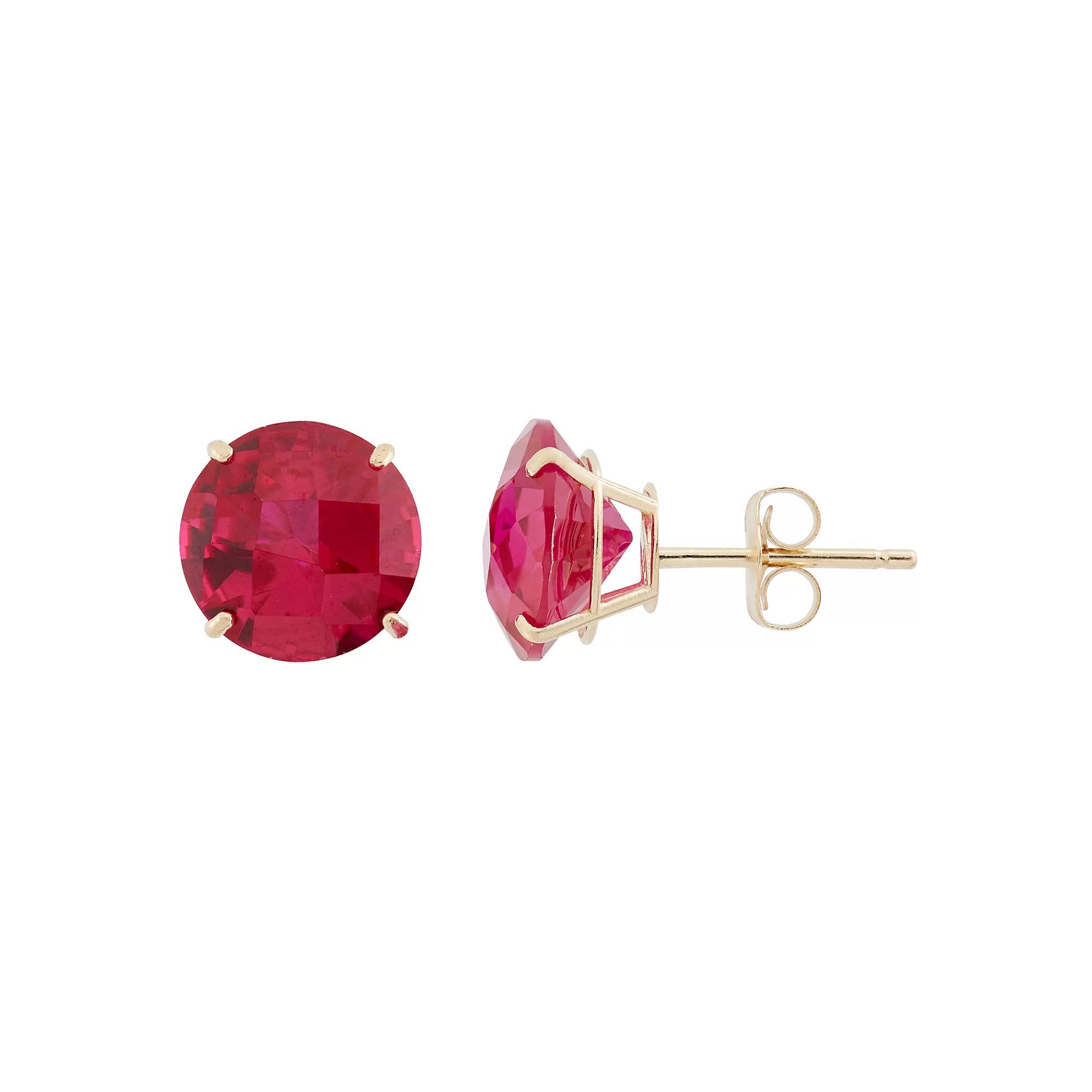 Designs by Gioelli Lab-Created Ruby 10k Gold Stud Earrings, Women's, Red Product Image