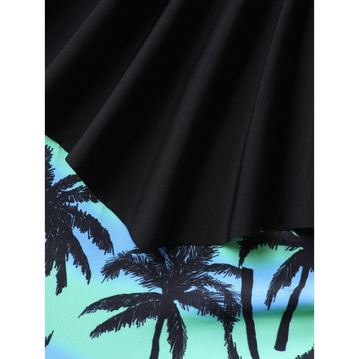 Plus Size Plain Tropical Pattern Layered One-Piece Swimsuit Women's Swimwear Black Beach Tiered Curve Bathing Suits High stretch One Pieces BloomChic 14-16/1X Product Image