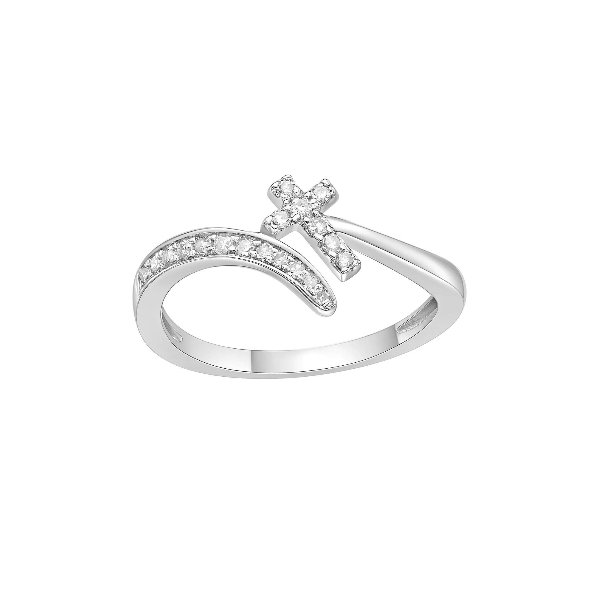 Gemminded Sterling Silver 1/6 Carat T.W. Diamond Cross Ring, Women's, Size: 7 Product Image