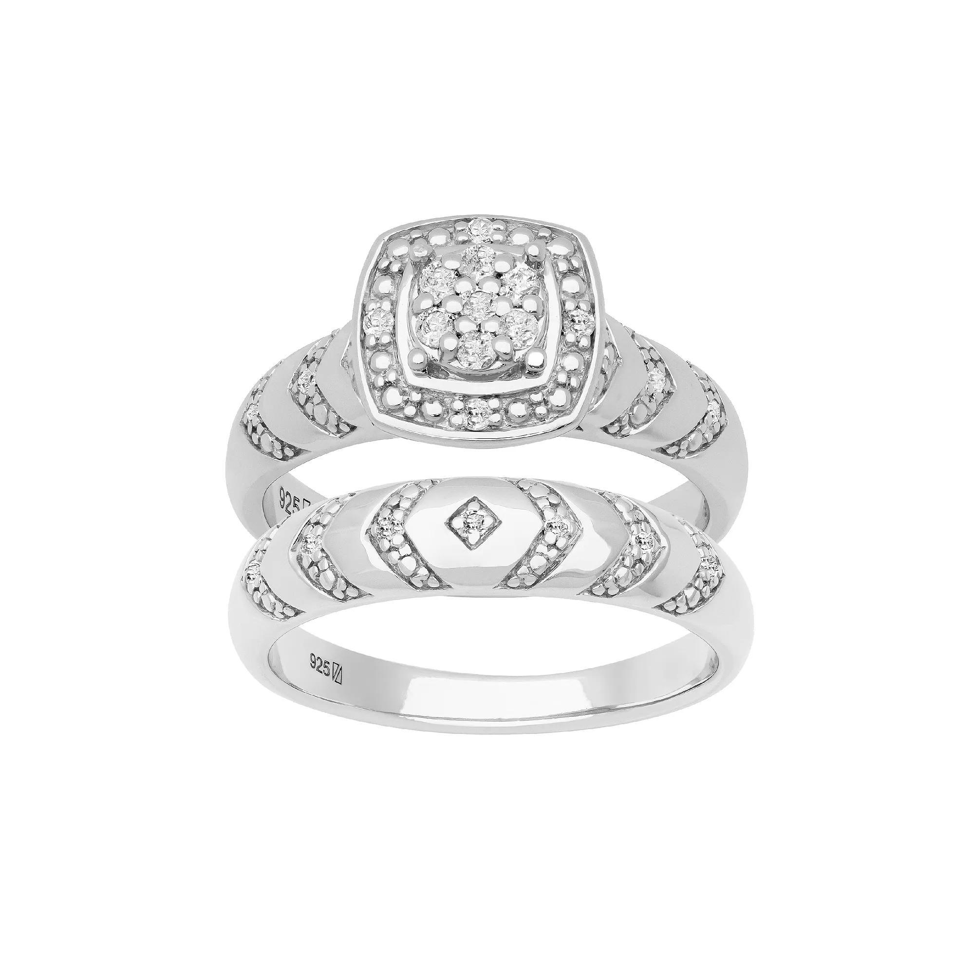 Love Always Sterling Silver 1/5 Carat T.W. Diamond Halo Engagement Ring Set, Women's Product Image