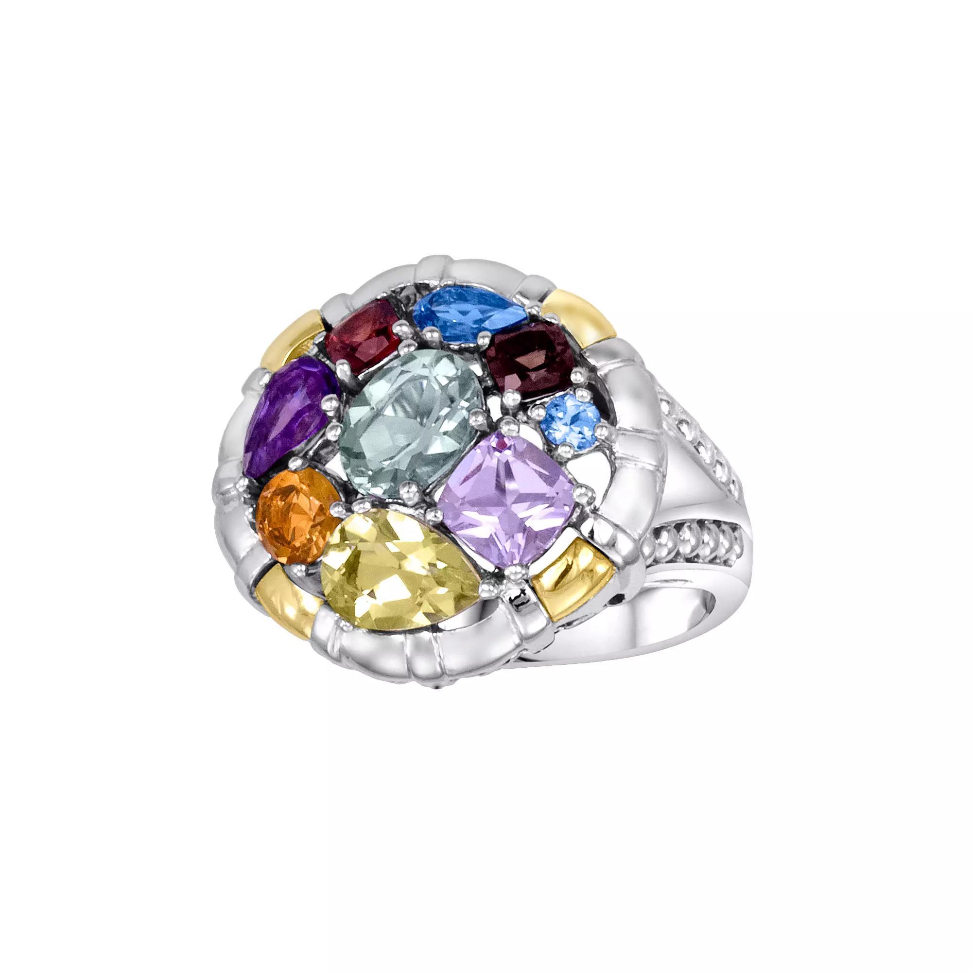 14k Gold Over Silver and Sterling Silver Gemstone Round Frame Ring, Womens Multicolor Product Image