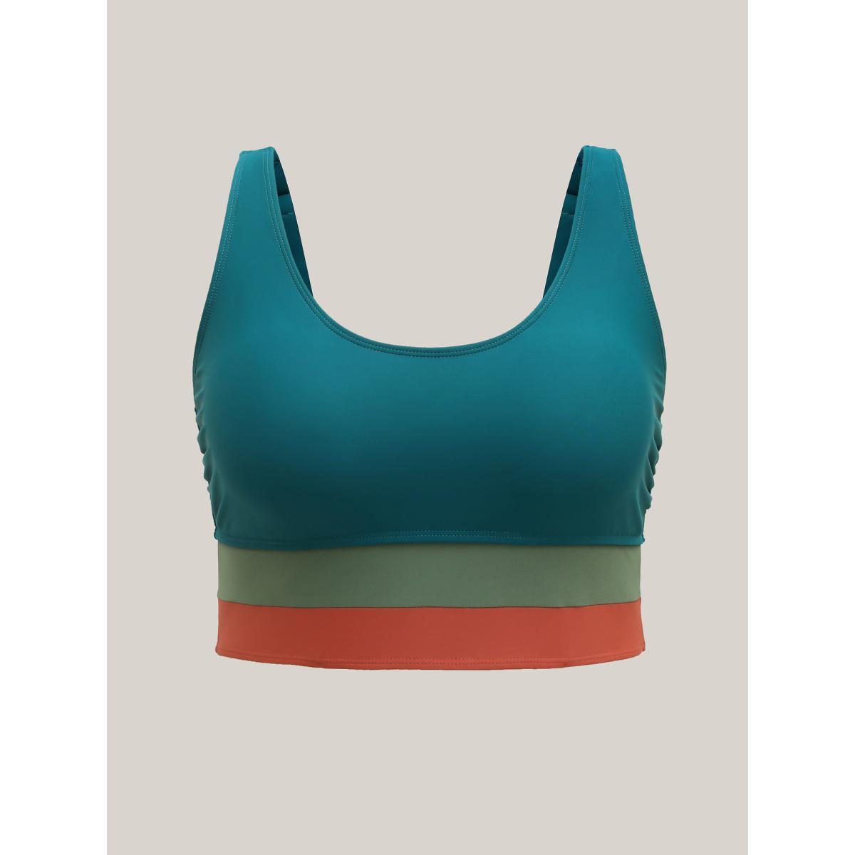 Plus Size Colorful Hem Scoop Neck Swim Top Women's Swimwear Cyan Beach Contrast High stretch Skinny U-neck Curve Swim Tops BloomChic 28/5X Product Image