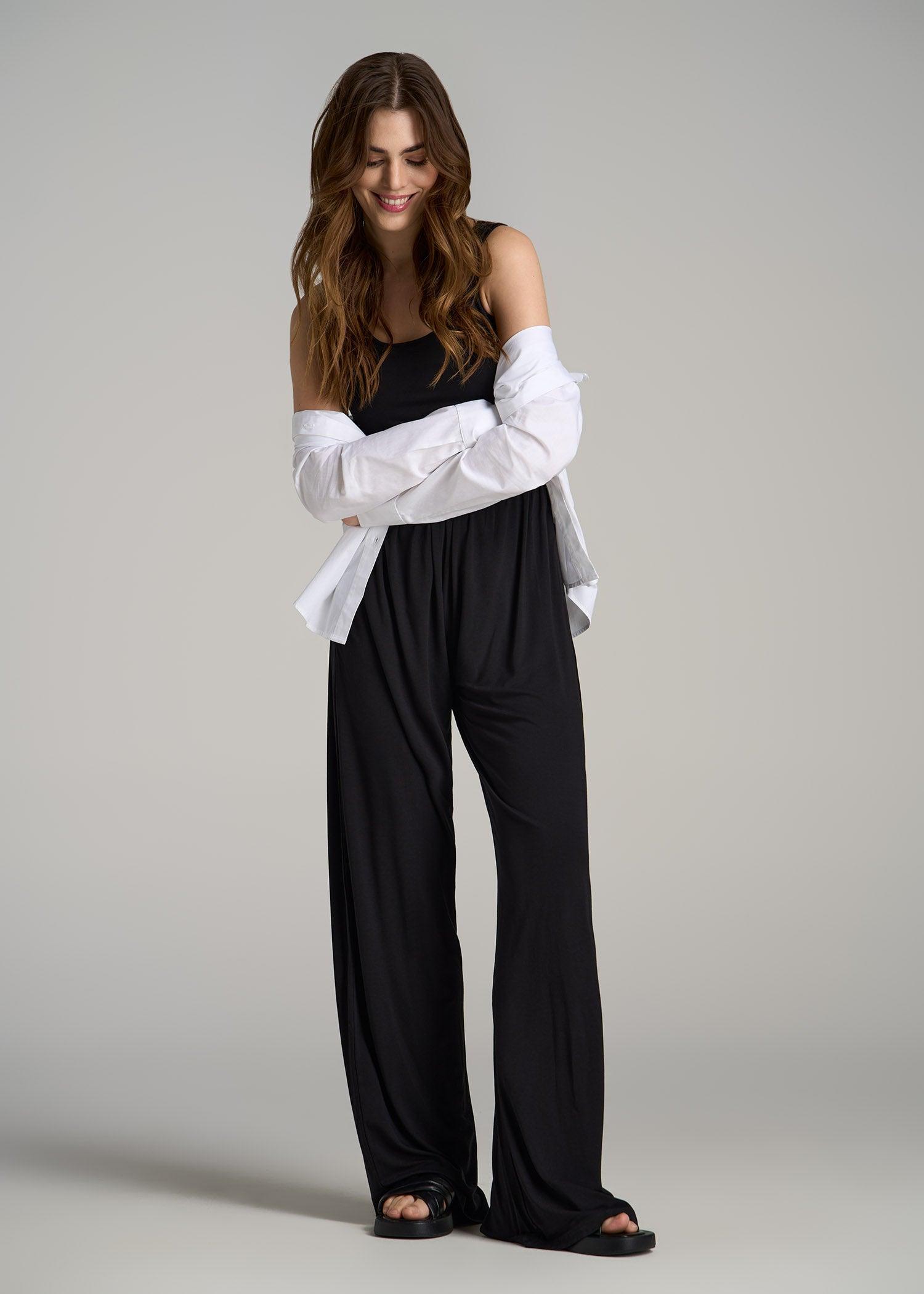 Jersey Tank Wide Leg Tall Women's Jumpsuit with Pockets in Black Product Image
