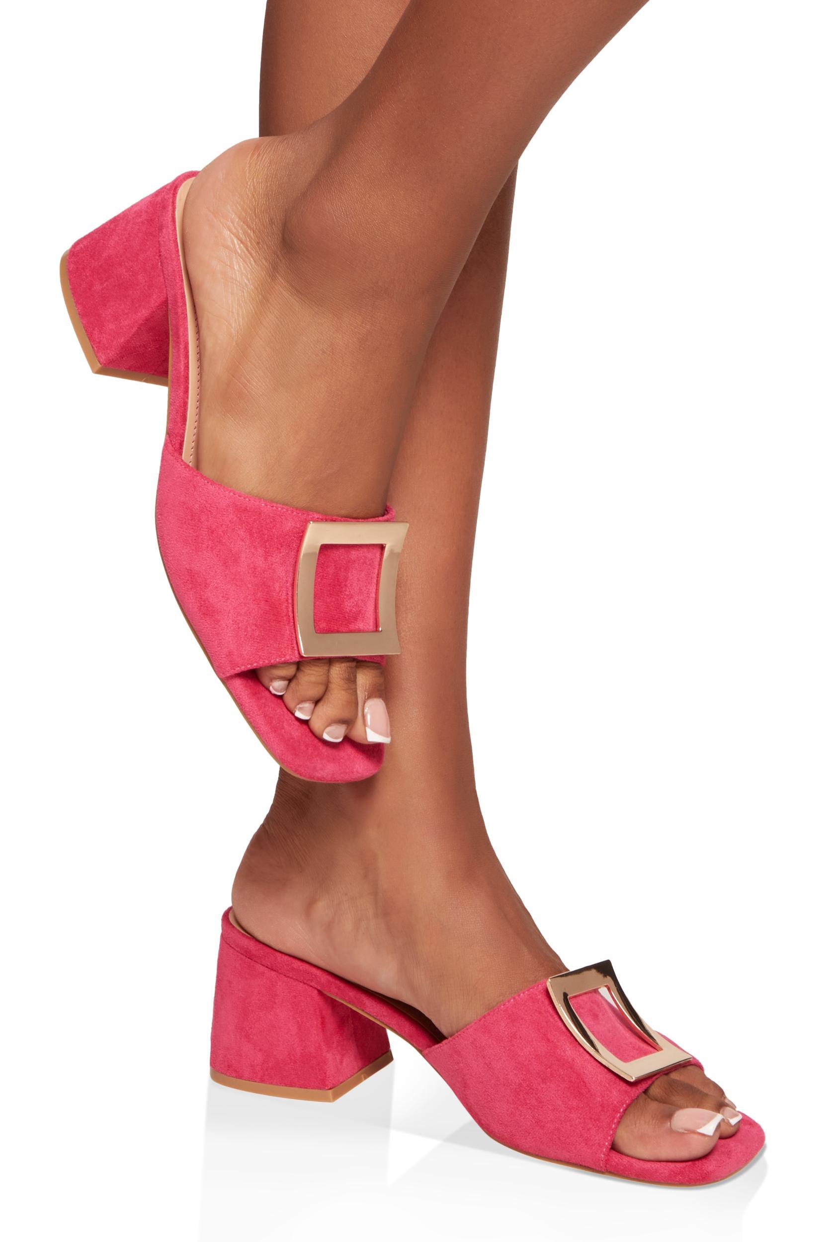 Womens Square Pendant Open Toe Block Heel Mules Product Image