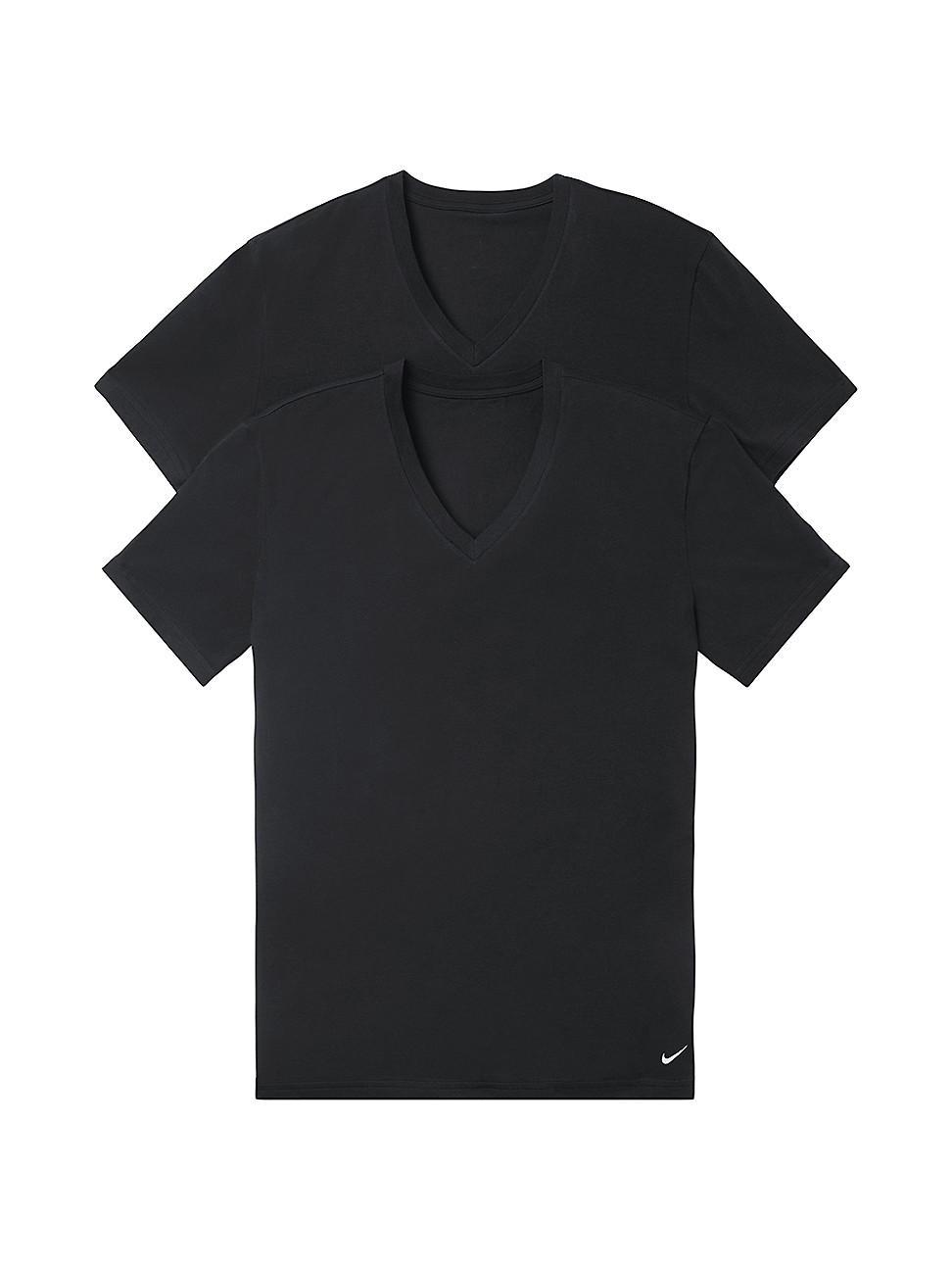 Men's Nike Dri-FIT Essential Cotton Stretch 2-Pack V-neck Undershirts, Size: Large, White Product Image