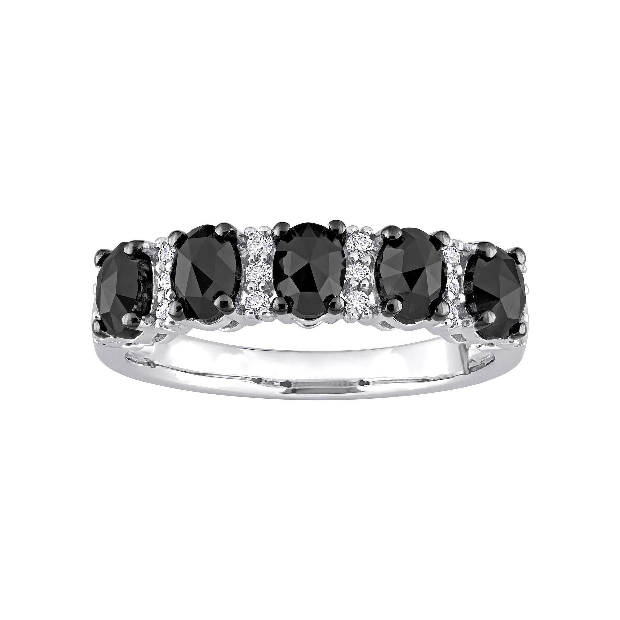 Stella Grace 10k White Gold 1 1/4 Carat T.W. Oval Black Diamond & 1/7 Carat T.W. Lab-Created Moissanite Wedding Band, Women's Product Image