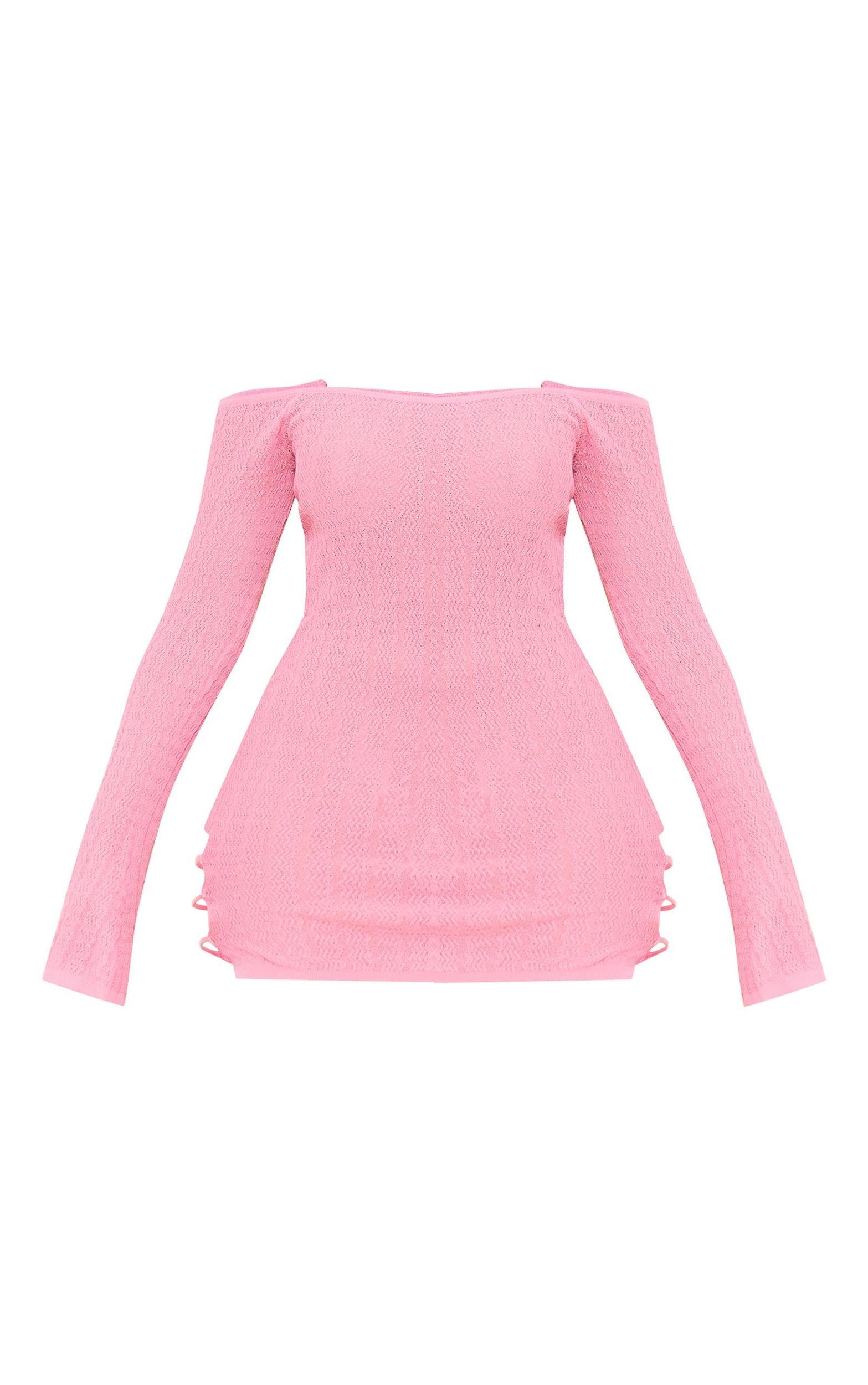 Shape Pink Knit Sheer Cut Out Long Sleeve Bodycon Dress Product Image