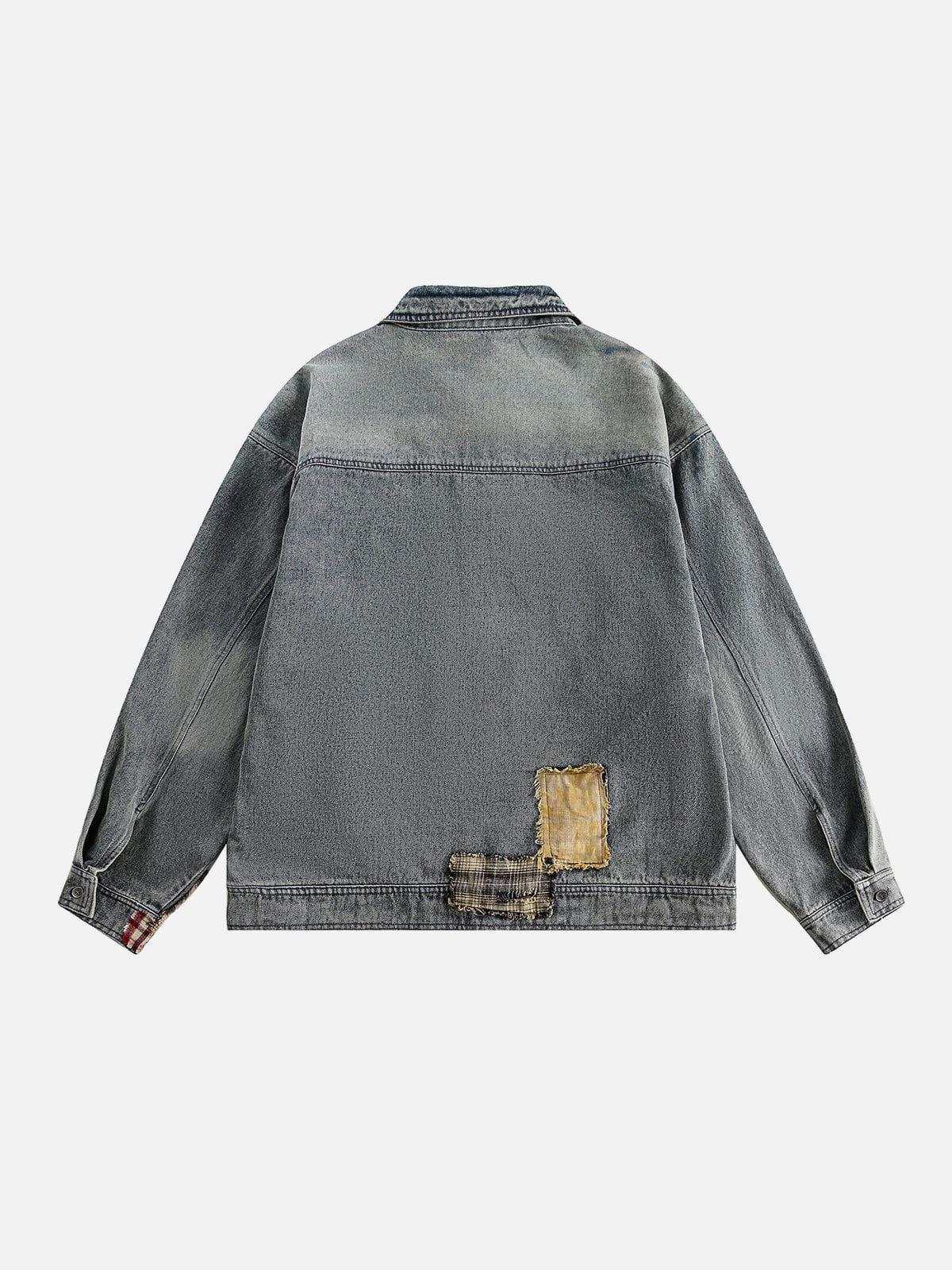 Aelfric Eden Plaid Patchwork Washed Denim Jacket Product Image