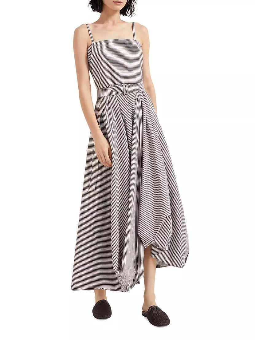 Multi Stripe Cotton Poplin Belted Bubble Hem Dress Product Image