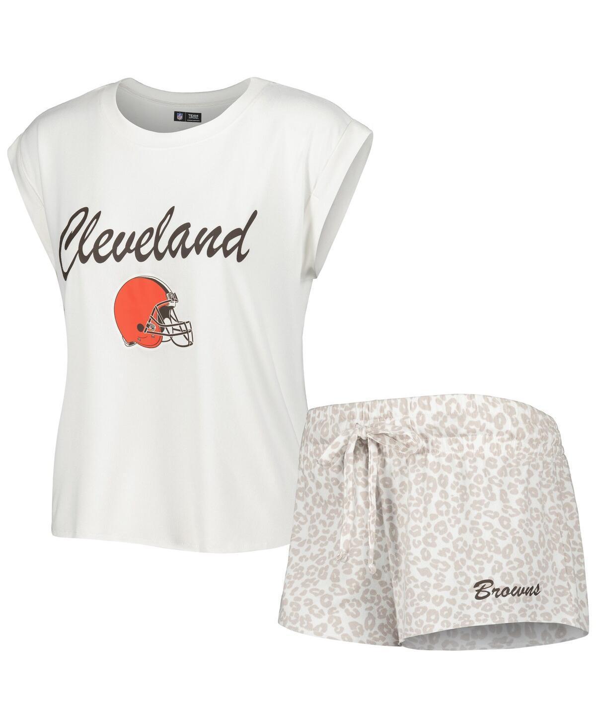 Women's Concepts Sport White/Cream Cleveland Browns Montana Knit T-Shirt & Shorts Sleep Set, Size: 2XL Product Image