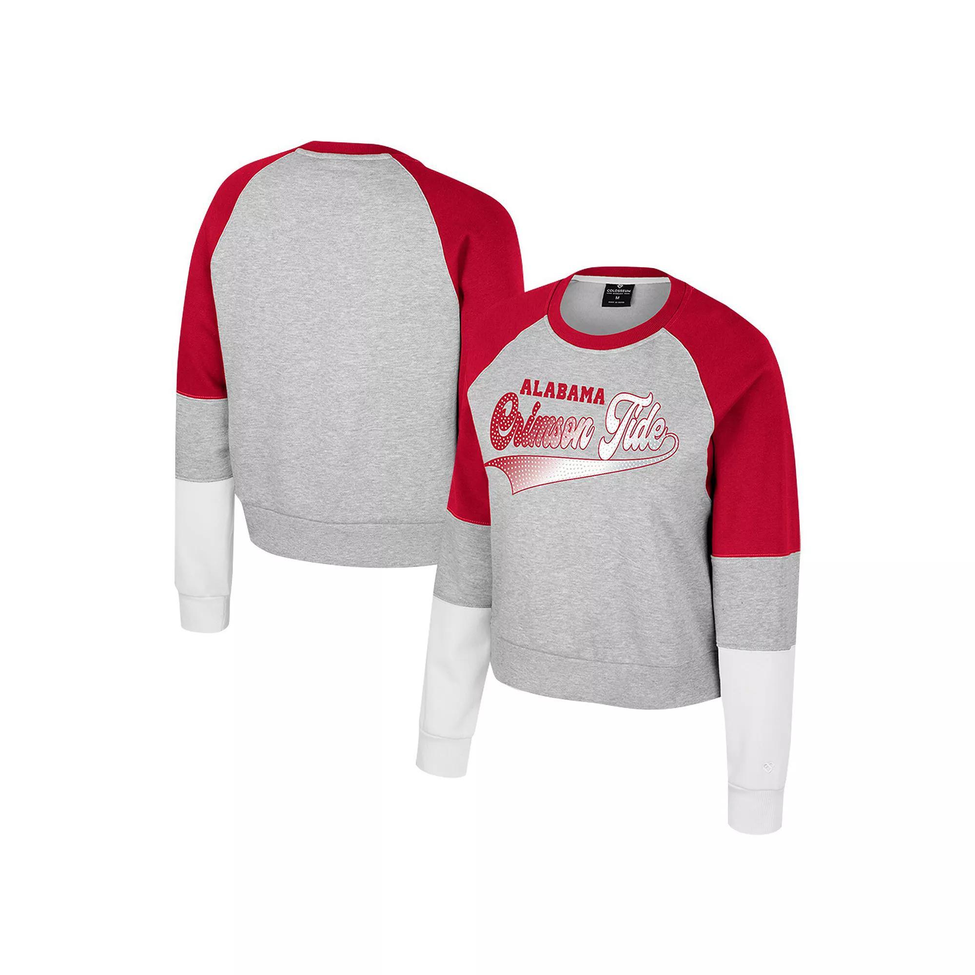 Women's Colosseum Heather Gray Alabama Crimson Tide Katinka Rhinestone Scoop Neck Pullover Sweatshirt, Size: XL, Grey Product Image