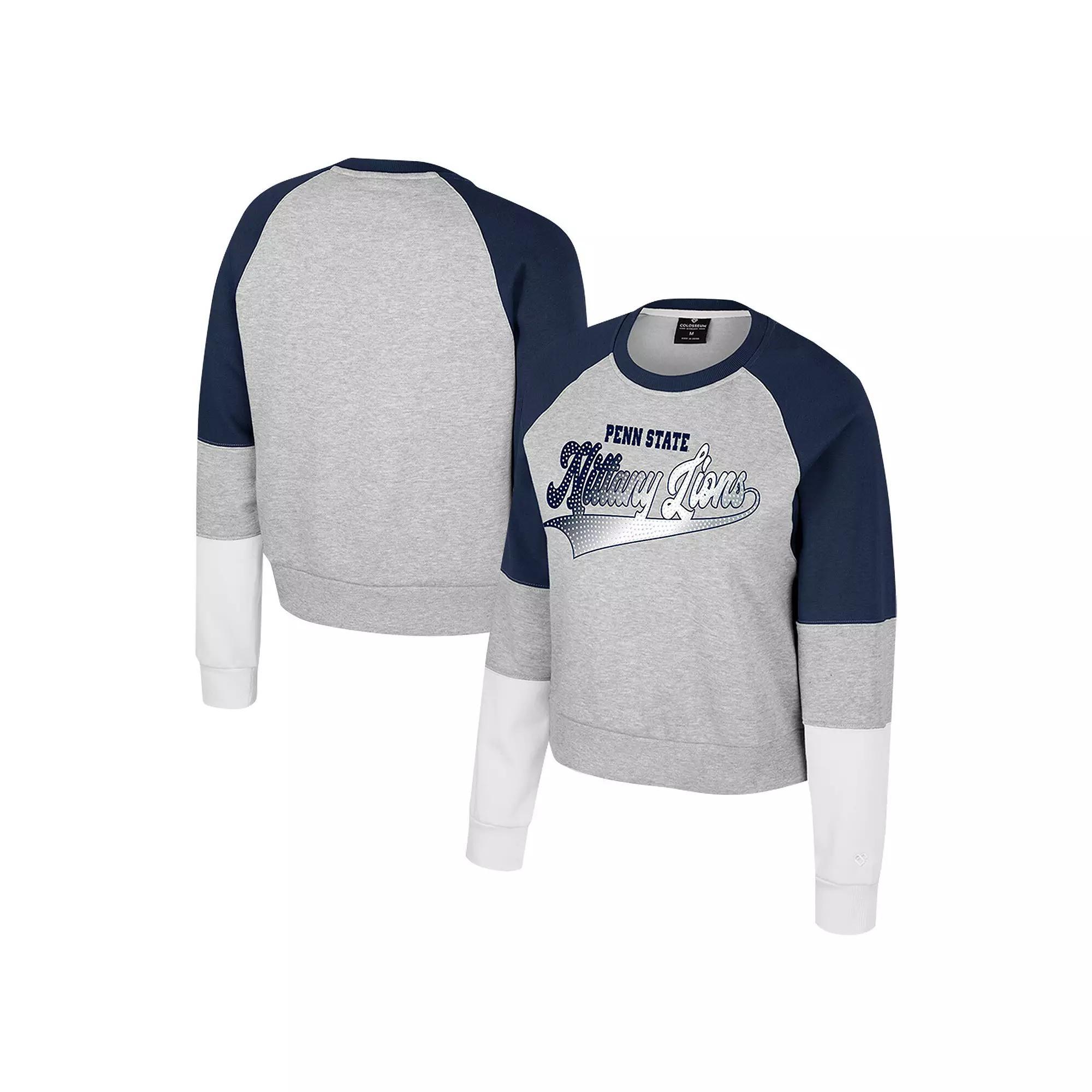 Women's Colosseum Heather Gray Penn State Nittany Lions Katinka Rhinestone Scoop Neck Pullover Sweatshirt, Size: Small, Grey Product Image