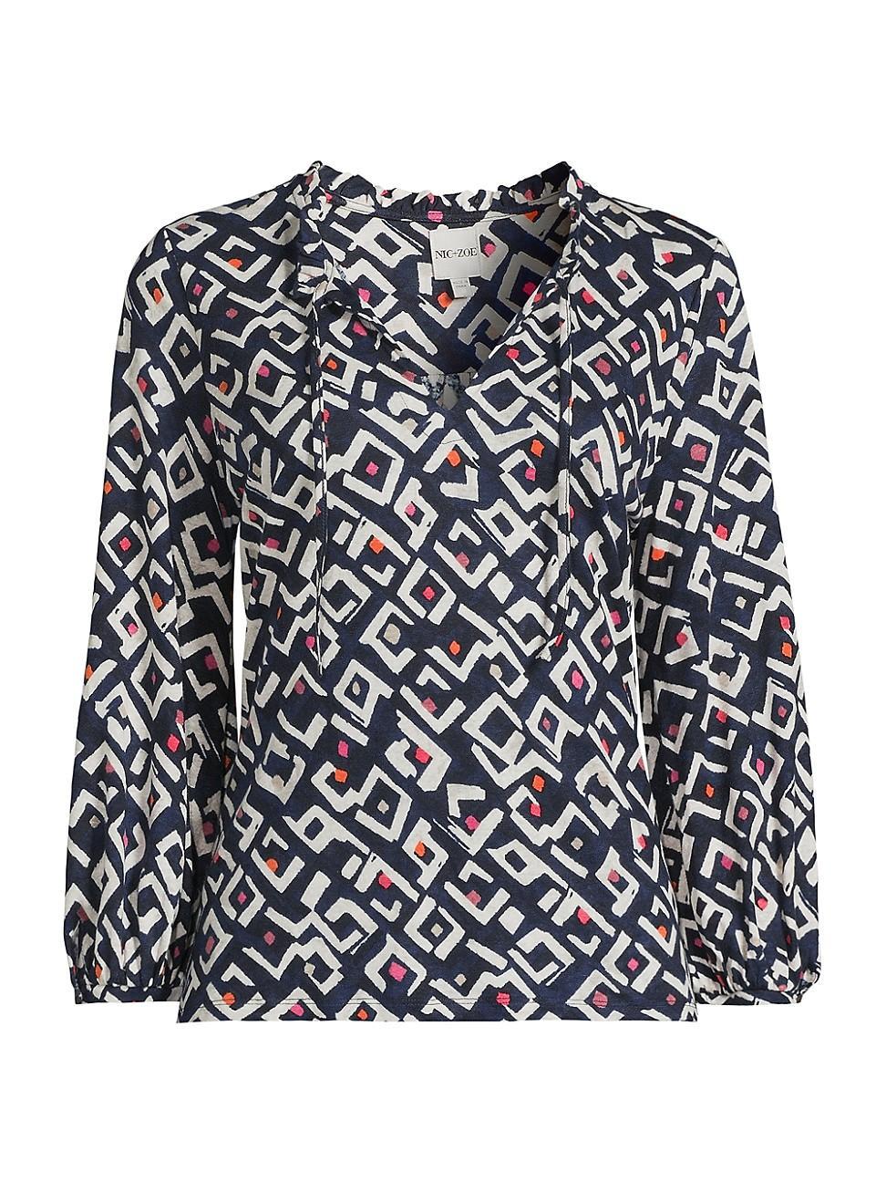 NIC+ZOE Petite Indigo Angles Top (Indigo Multi) Women's Clothing Product Image