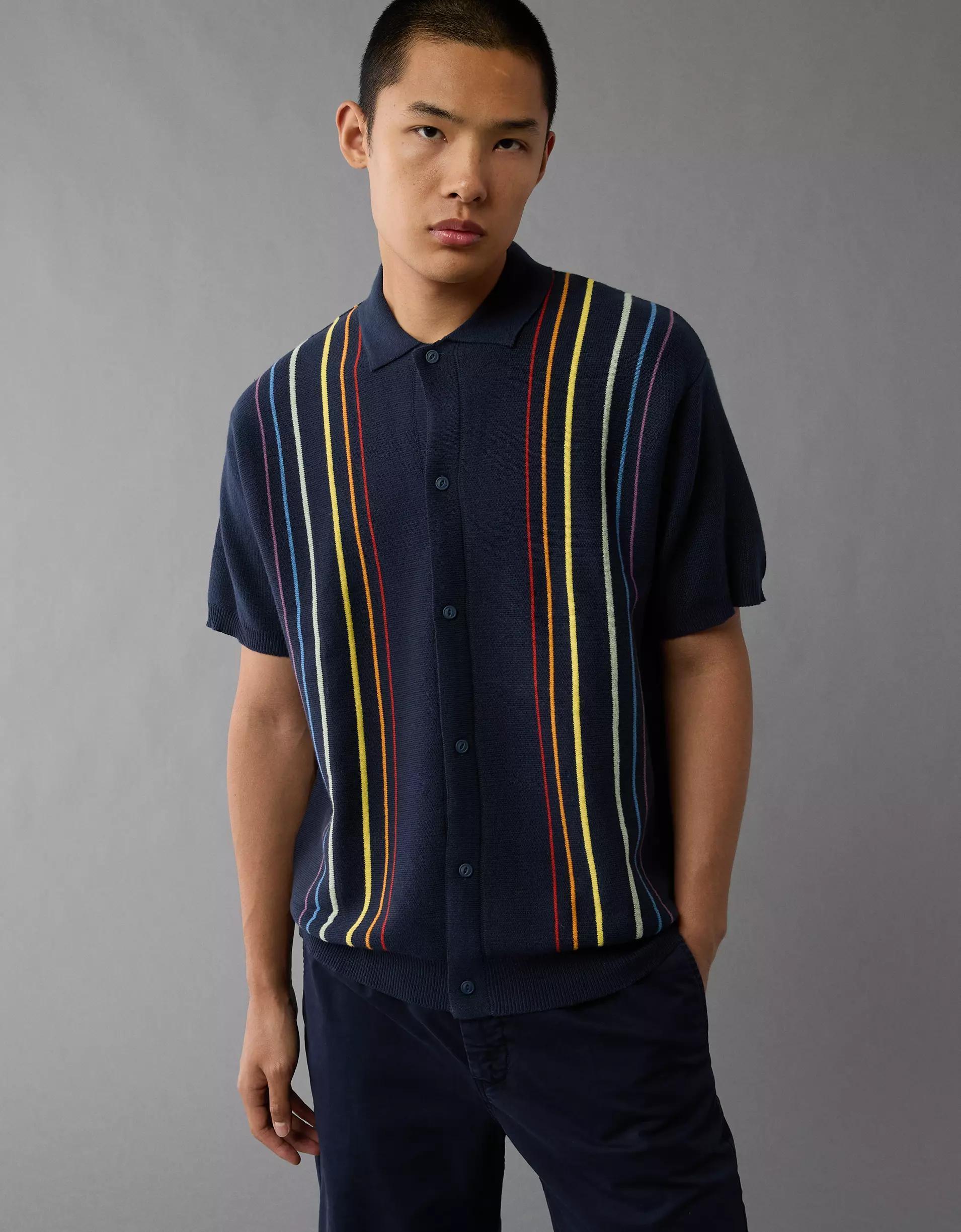 AE Pride Weekend Button-Up Sweater Polo Shirt Product Image