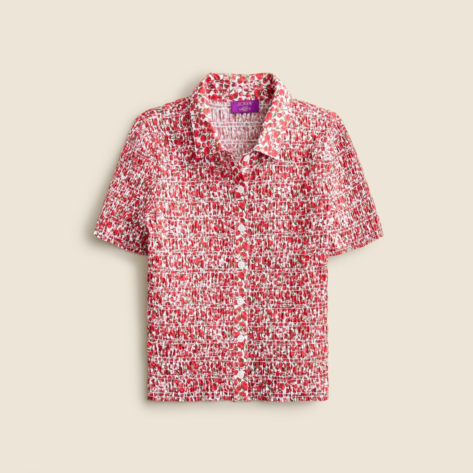 Smocked button-up shirt in Liberty® Eliza's Red fabric Product Image