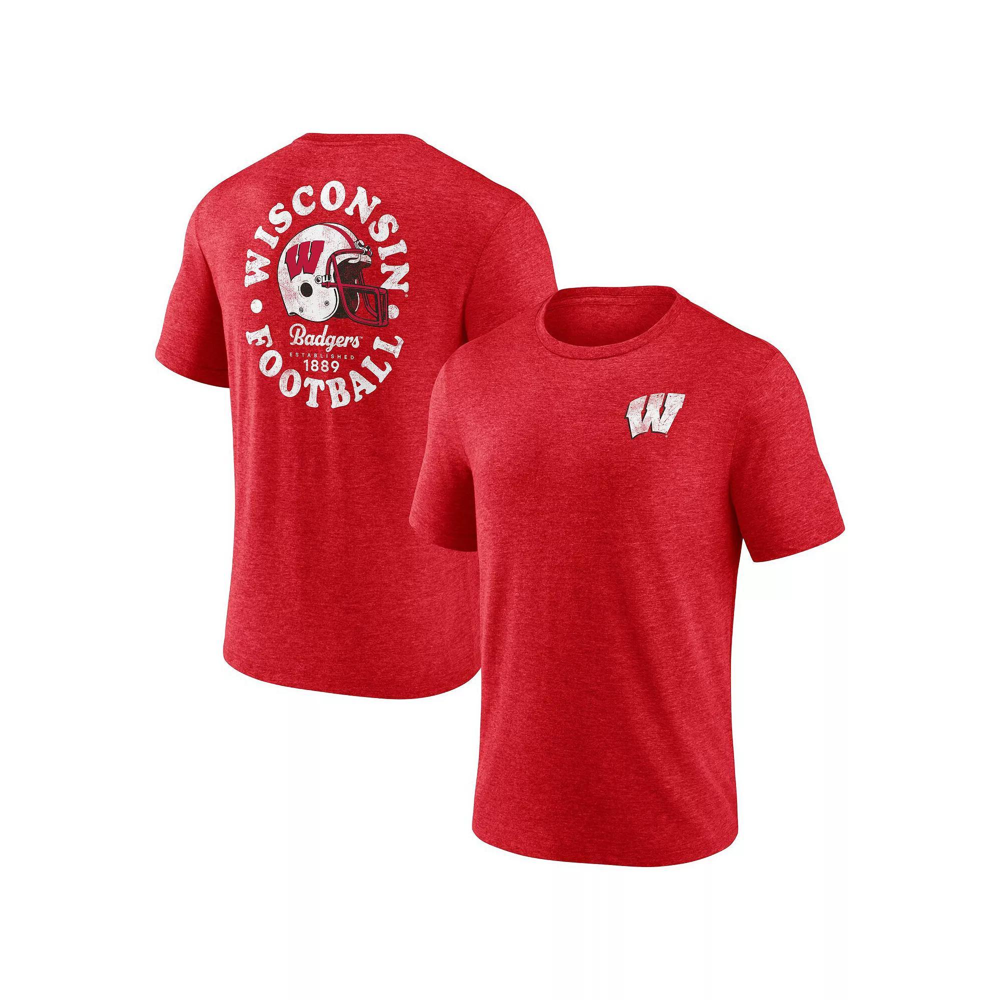Men's Fanatics Branded Heather Red Wisconsin Badgers Old-School Bold Tri-Blend T-Shirt, Size: Small Product Image