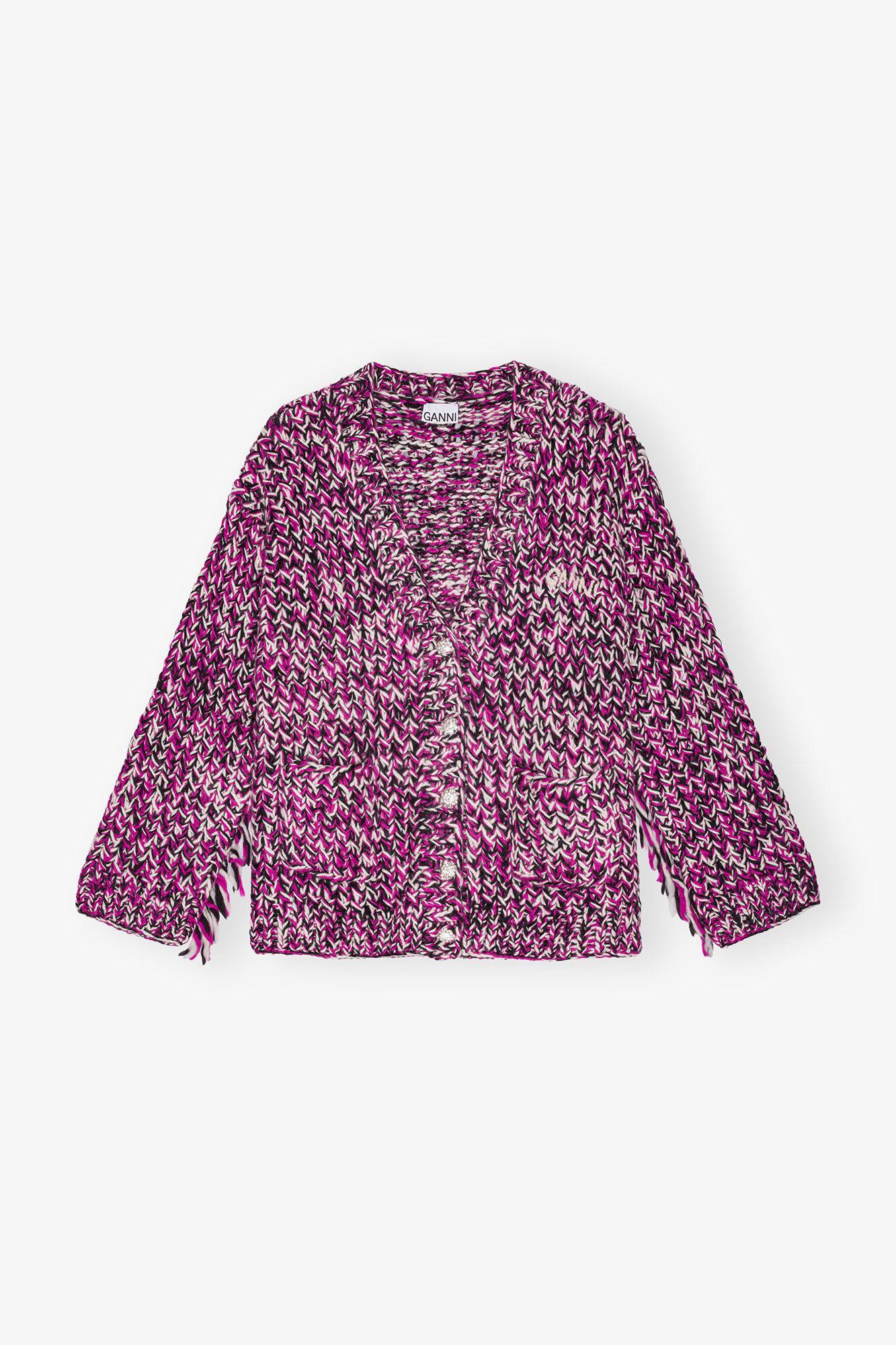 Purple Fringe Wool Handknit Cardigan Product Image