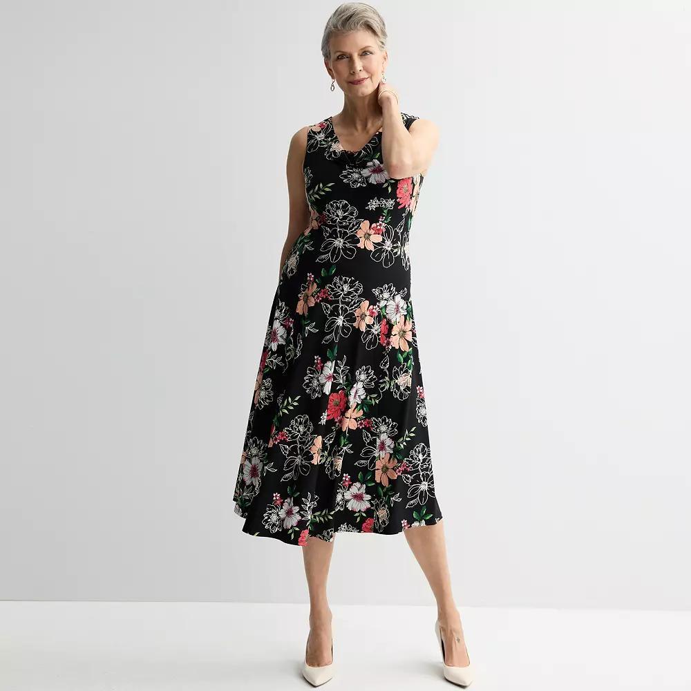 Petite Robbie Bee Sleeveless Floral Print Midi Dress, Women's, Size: Medium Petite, Black Product Image