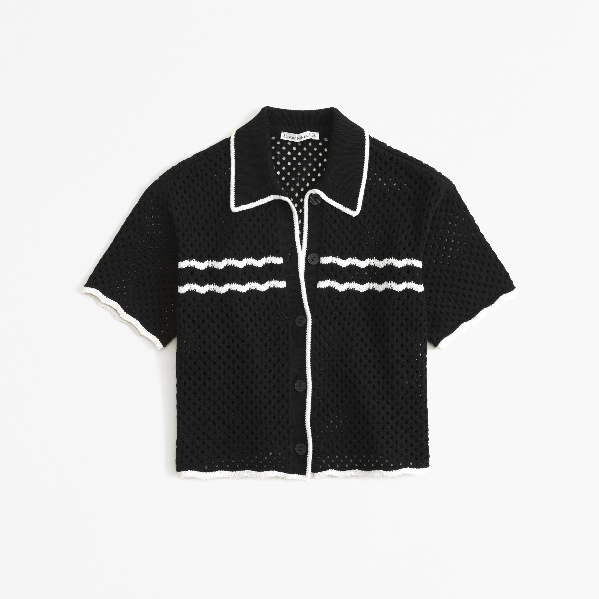 Crochet-Style Button-Up Polo Product Image