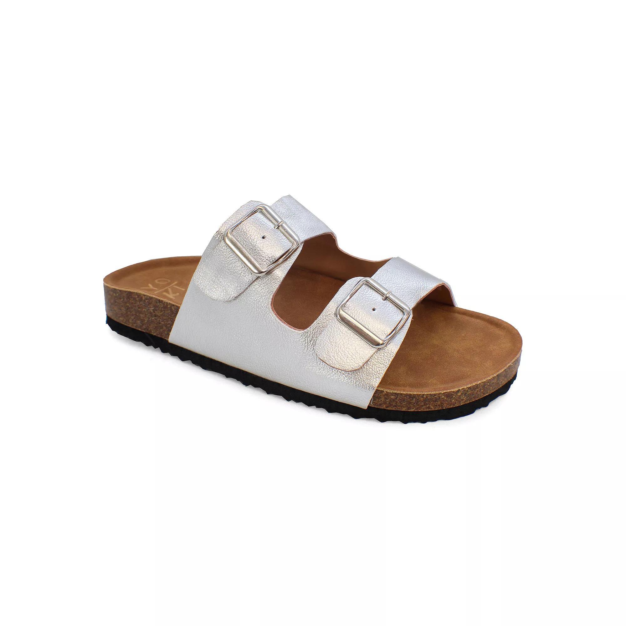 Yoki Gian 91 Women's Double Buckle Slide Sandals, Size: 6.5, Silver Product Image