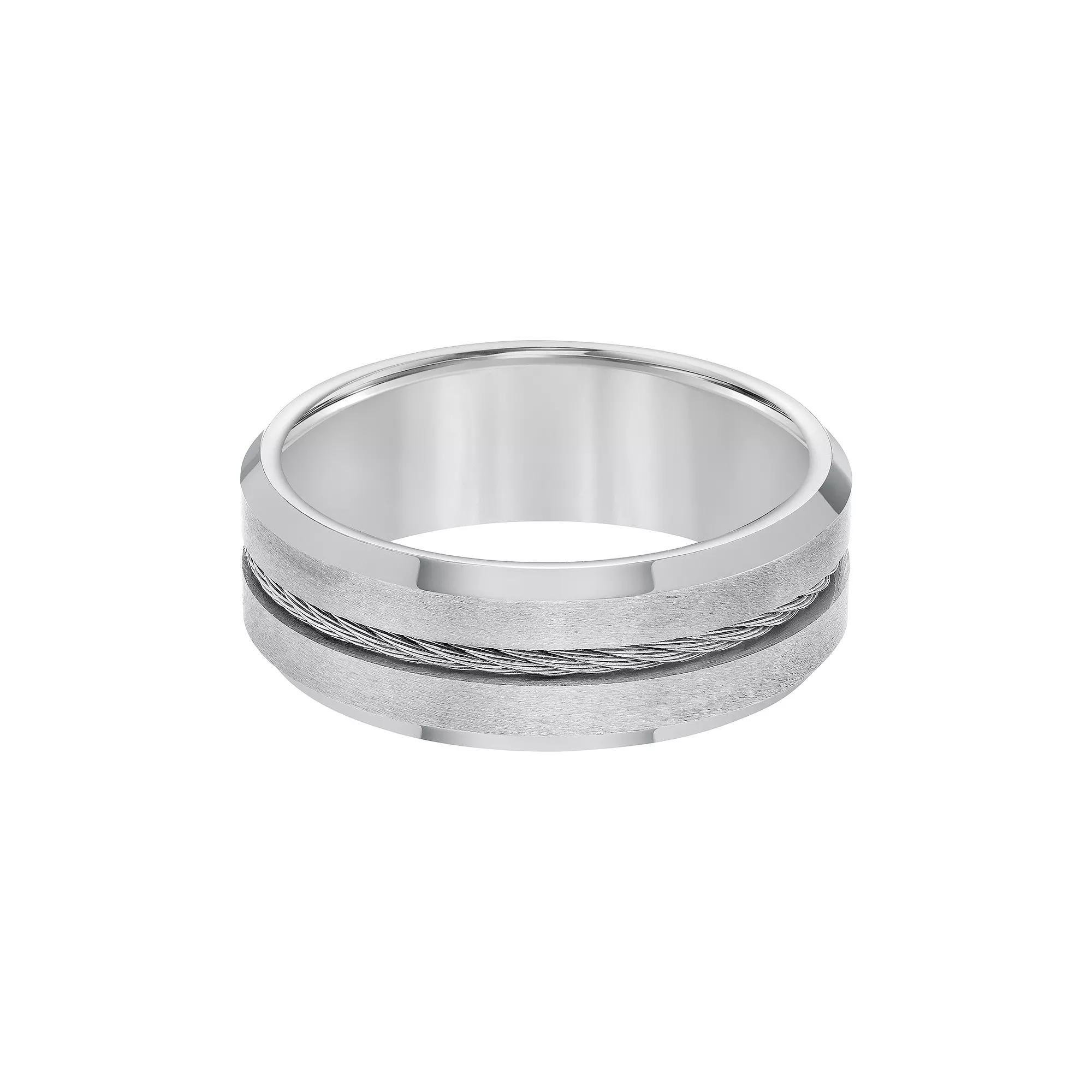 AXL Tungsten Beveled Edge with Steel Cable Inlay Mens Wedding Band Product Image