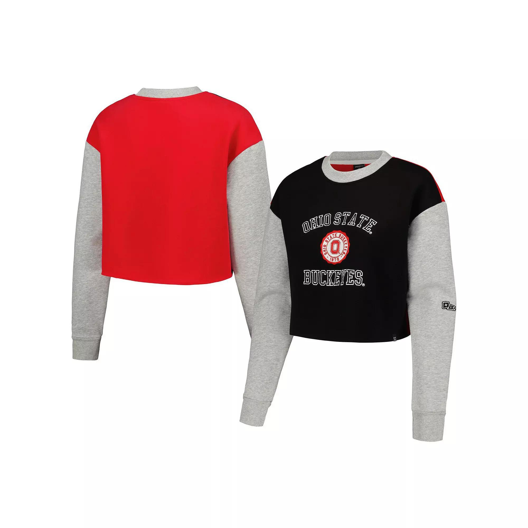 Women's Hype and Vice Black Ohio State Buckeyes Colorblock Rookie Crew Pullover Sweatshirt, Size: XL Product Image