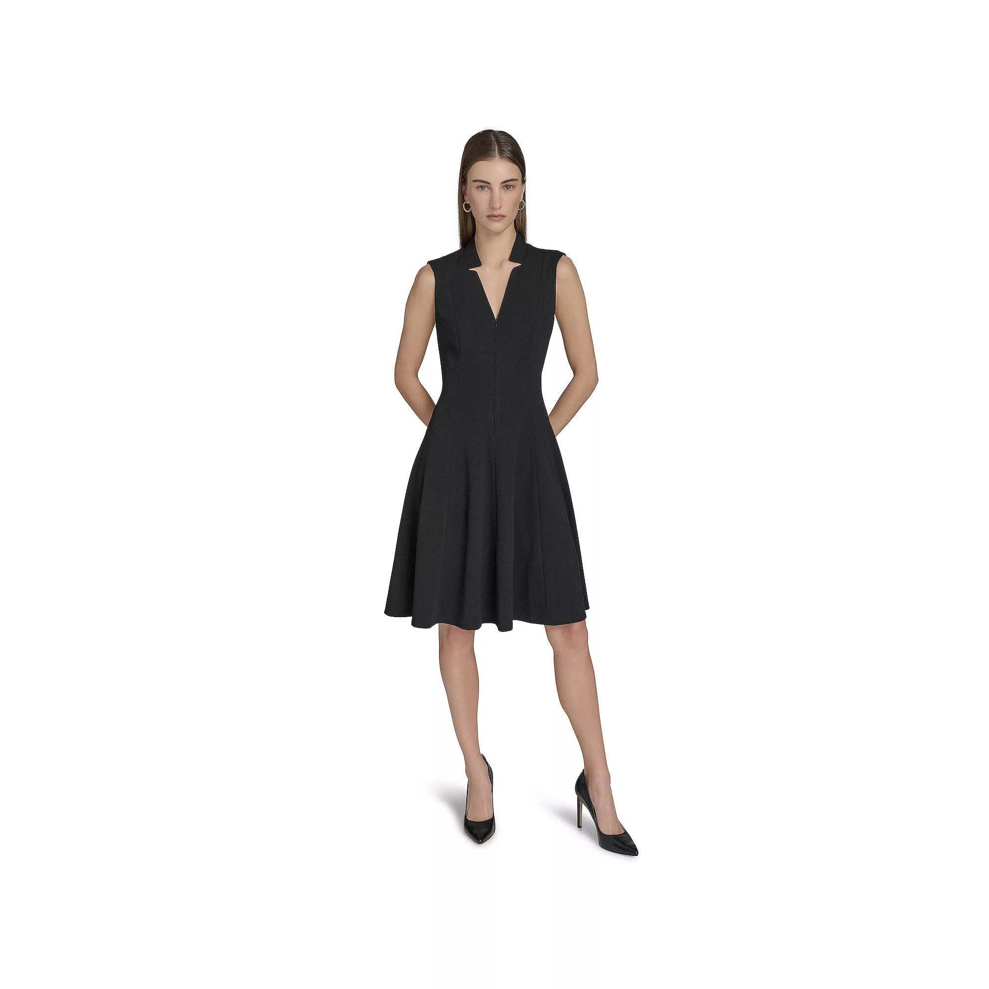Women's Andrew Marc Sleeveless Zip Front Fit & Flare Dress, Size: 16, Black Product Image
