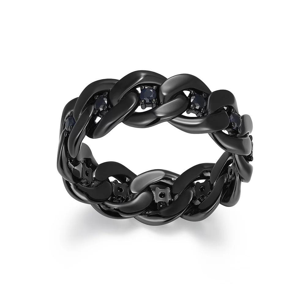 Gunmetal Plated Sterling Silver Genuine Black Sapphire Link Ring, Men's, Size: 9 Product Image