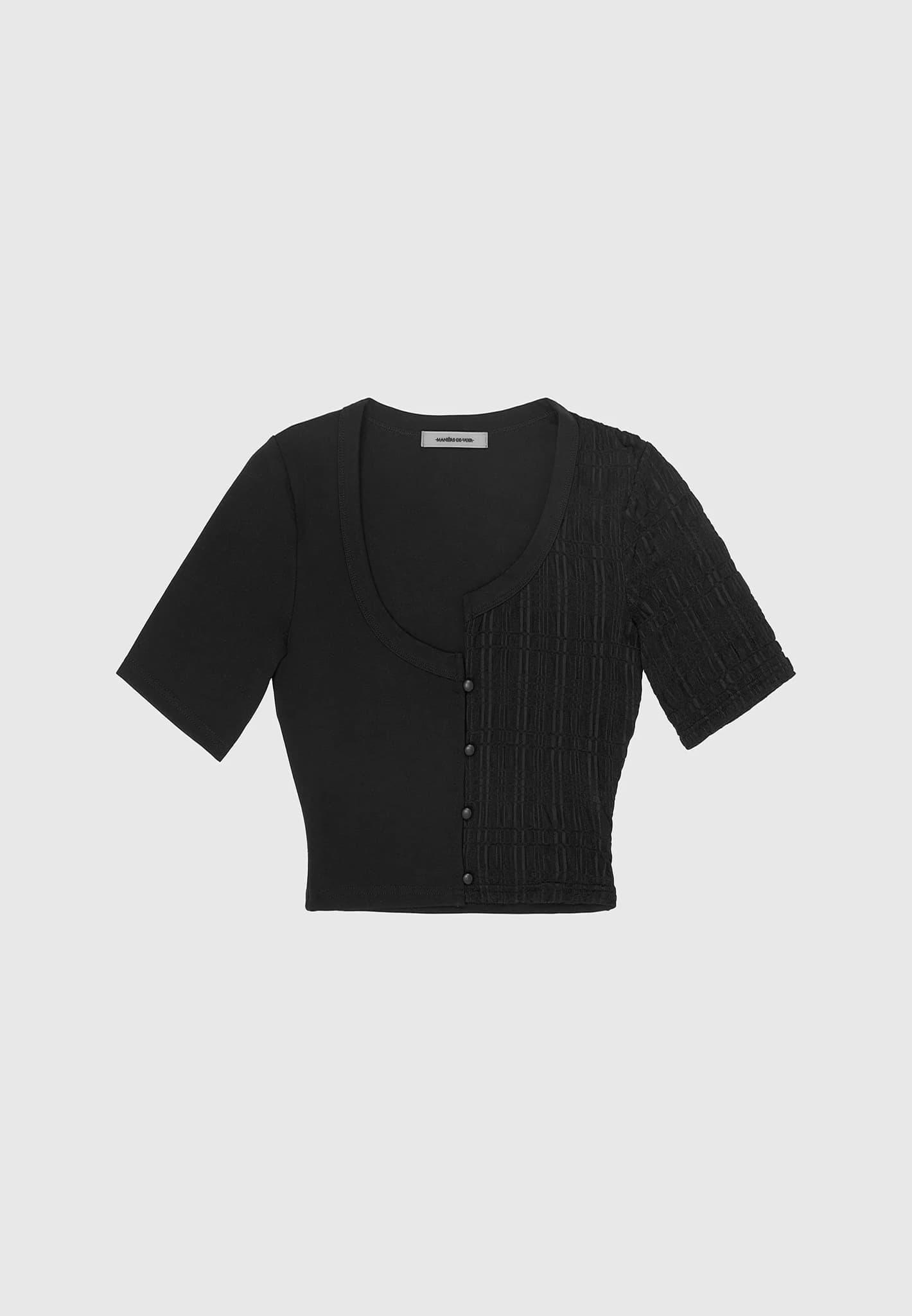 Bandage & Mesh Asymmetric Crop Top - Black Female Product Image