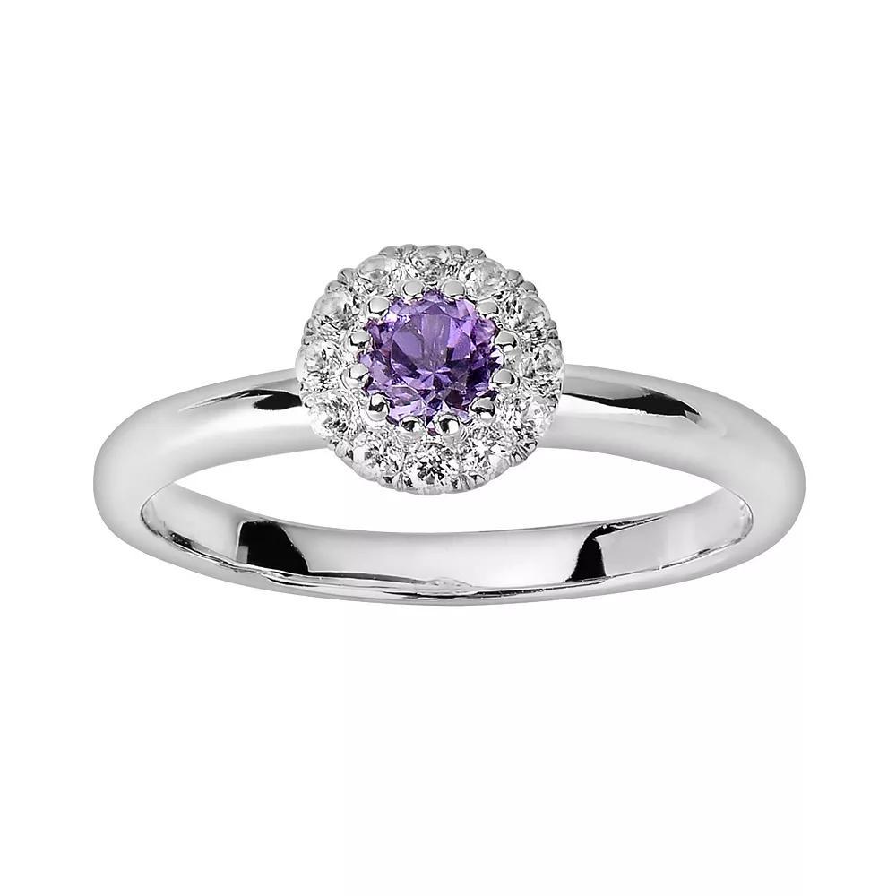 Diamond Splendor Sterling Silver Amethyst & White Topaz Frame Ring, Womens Purple Product Image