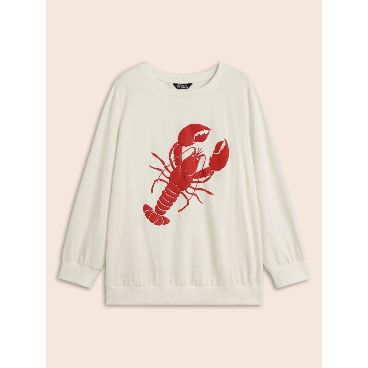 Plus Size Lobster Pattern Round Neck Sweatshirt Women Originalwhite Casual Patchwork Round Neck Everyday Sweatshirts BloomChic 10/M Product Image
