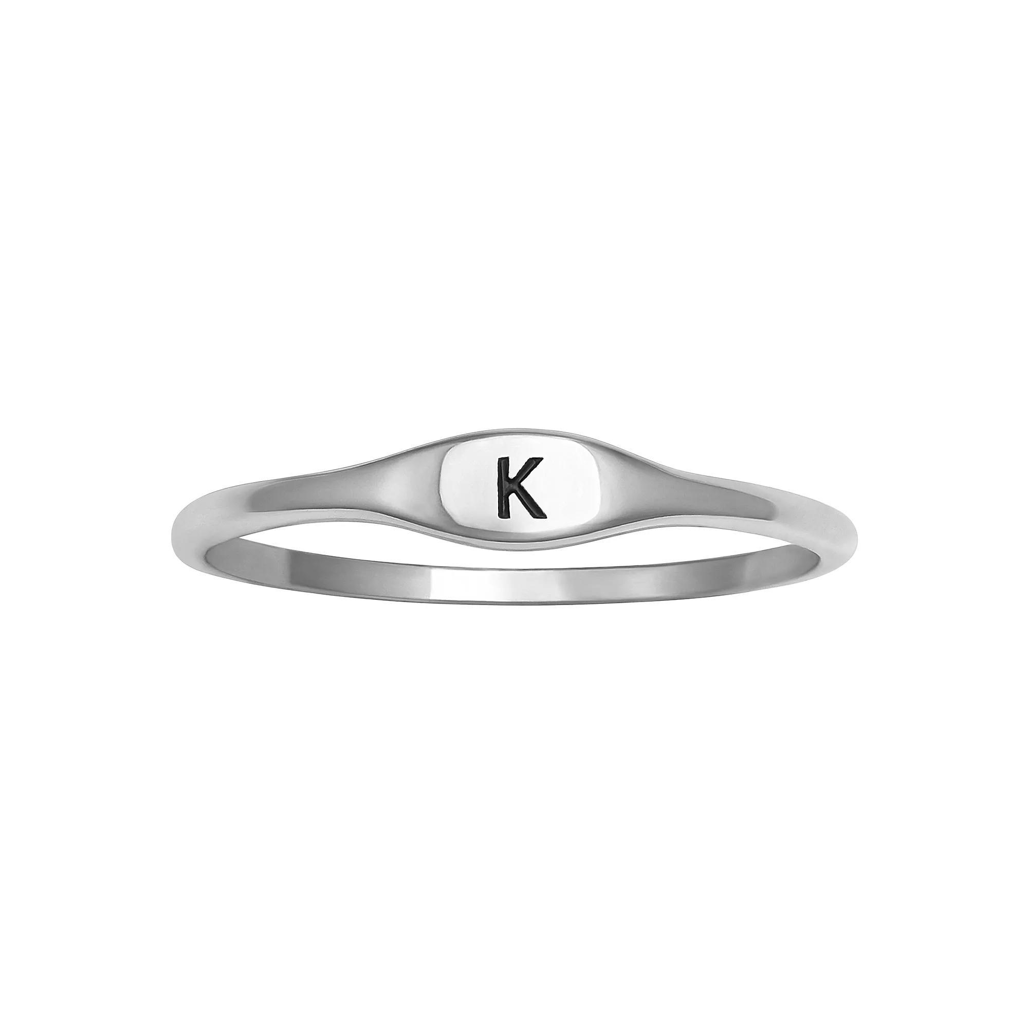 PRIMROSE Polished Oval Oxidized Initial Ring, Women's, Size: 9, Sterling Silver I Product Image